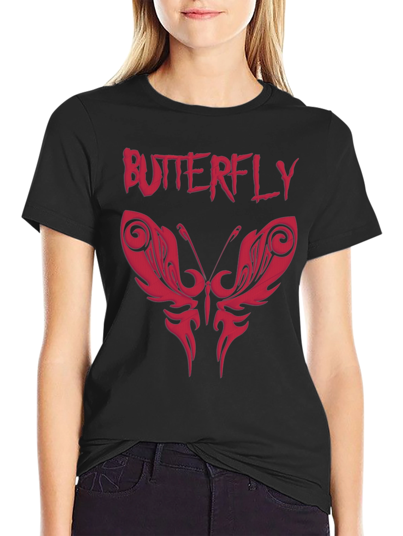 Black Butterfly Graphic Print Tee - Edgy Style view 2