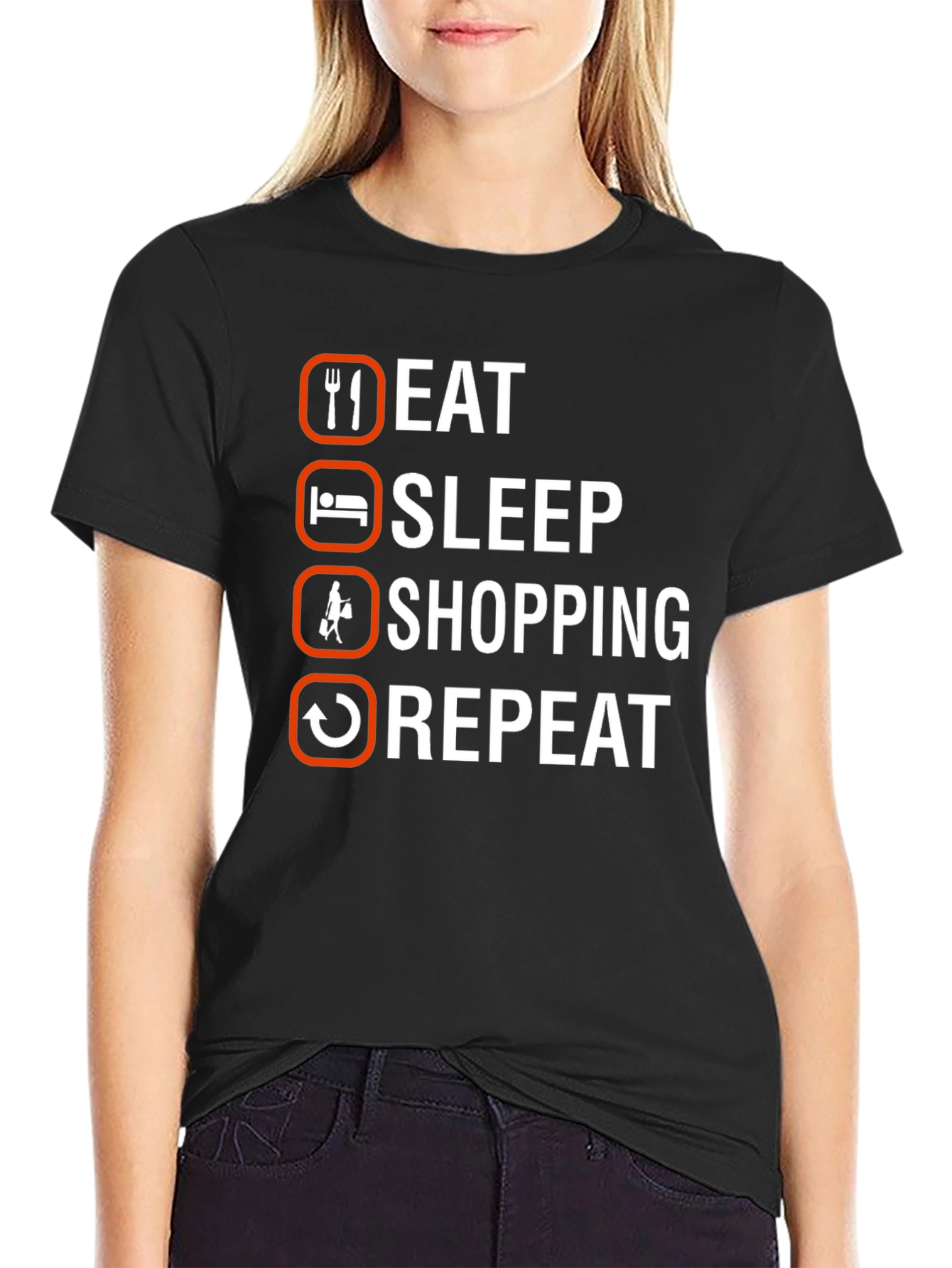 Black Eat Sleep Shopping Repeat T-Shirt view 2