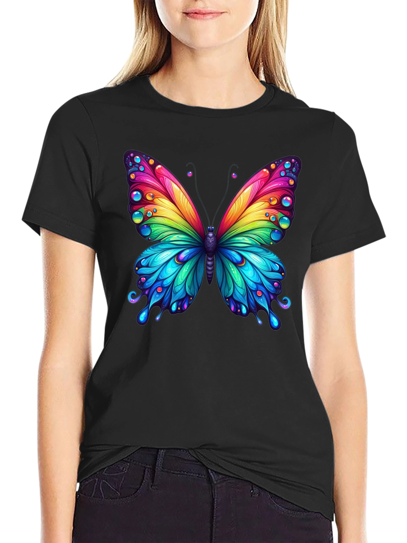 Black Rainbow Butterfly Graphic Tee view 2