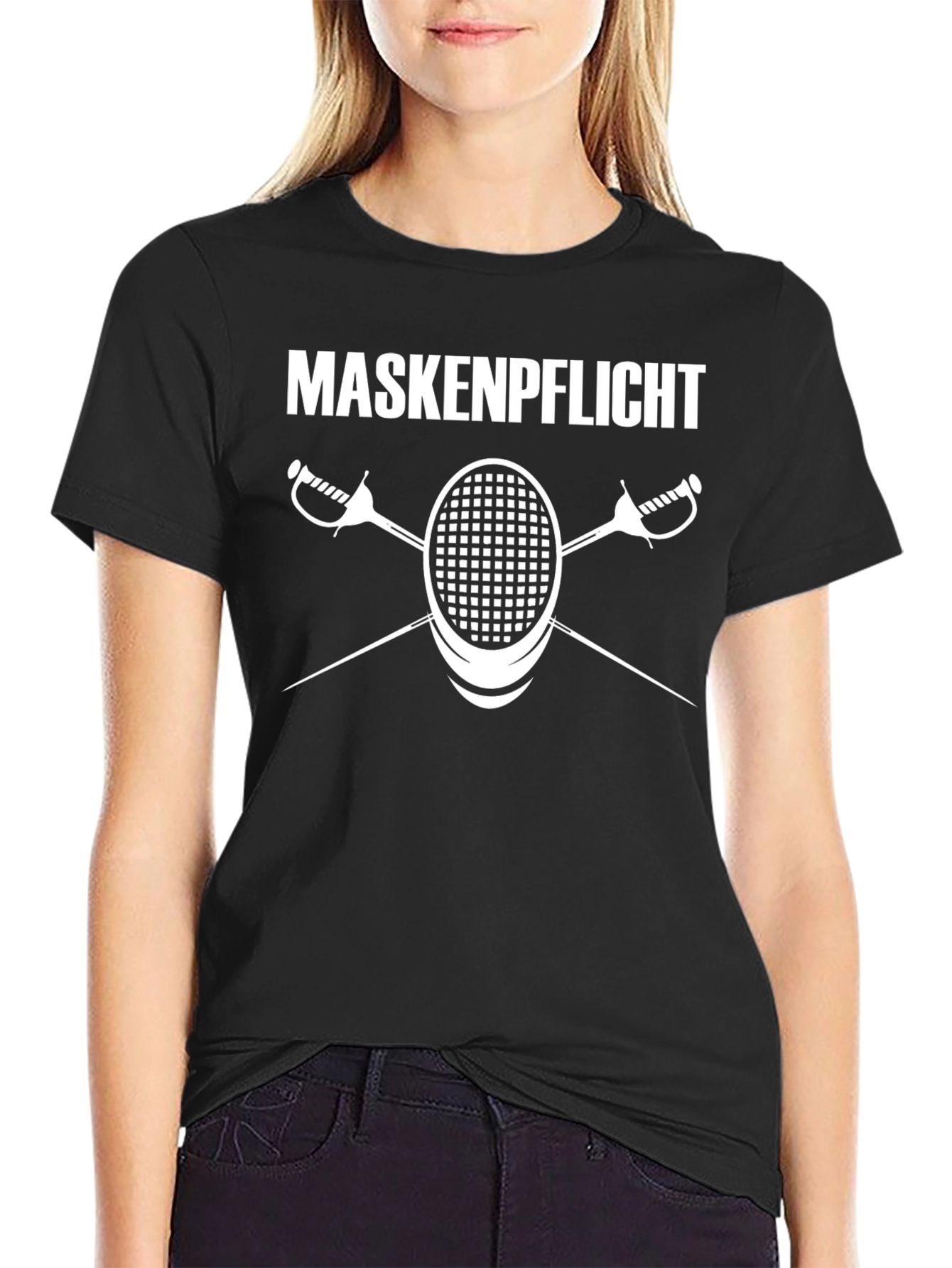 Black Maskenpflicht Fencing T-Shirt - Stylish & Humorous view 2