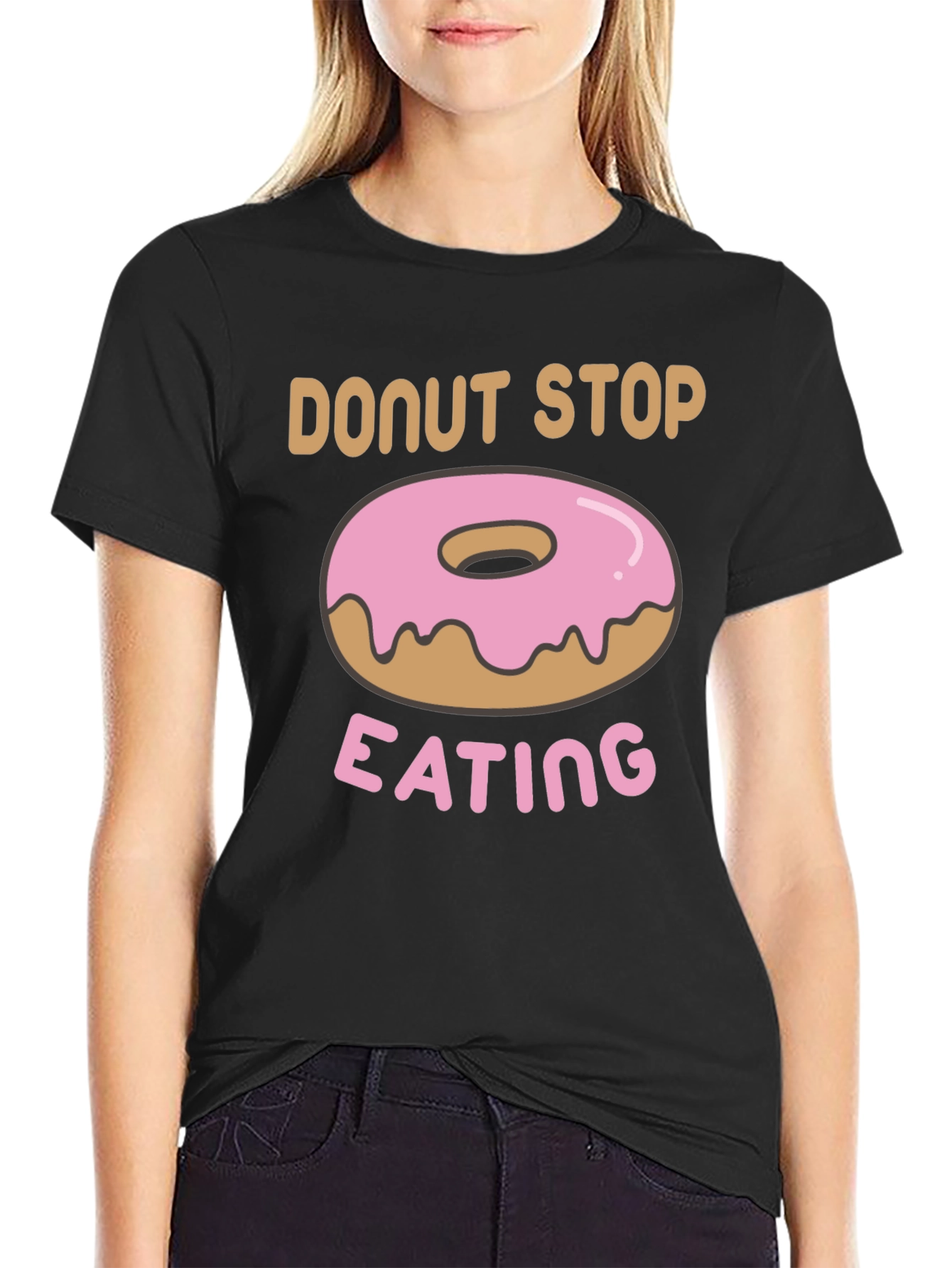 Black Donut Stop Eating Graphic T-Shirt view 2