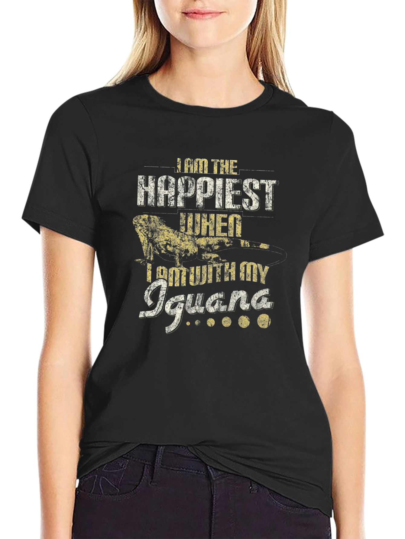 Black Iguana Lover T-Shirt - Happiest With My Iguana view 2