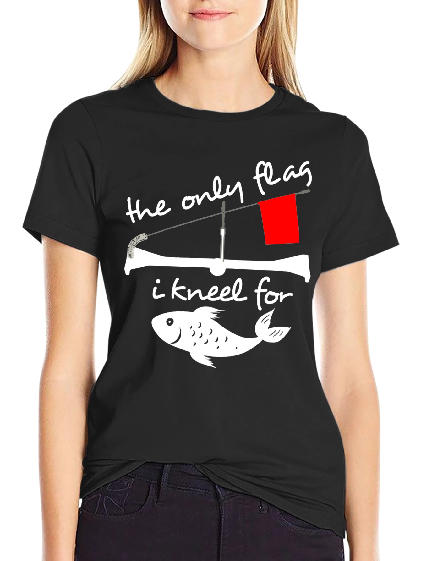 Black Fishing Flag Graphic Tee - The Only Flag I Kneel For view 2