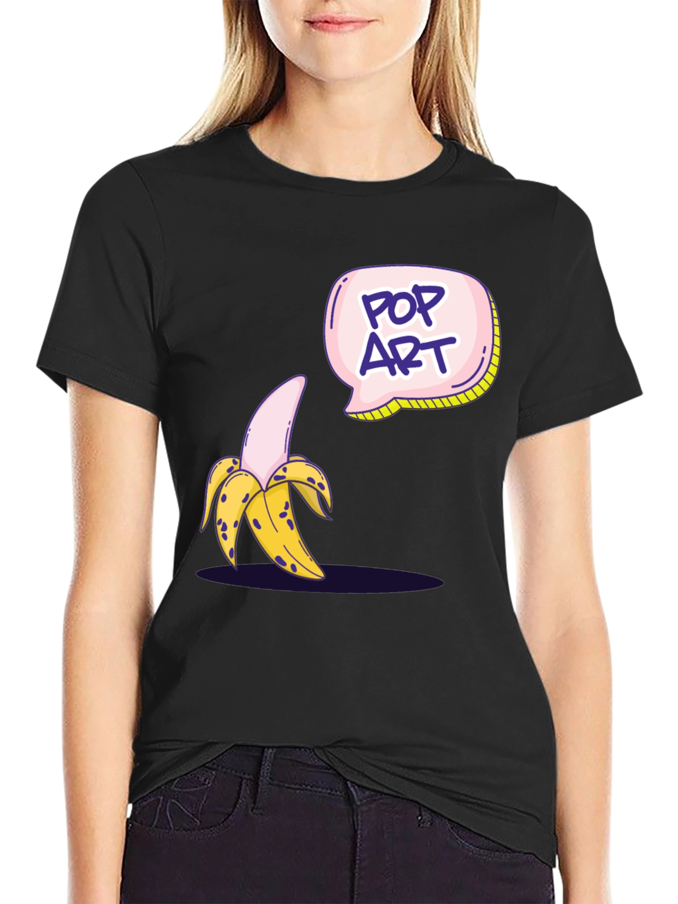 Black Pop Art Banana Graphic T-Shirt view 2