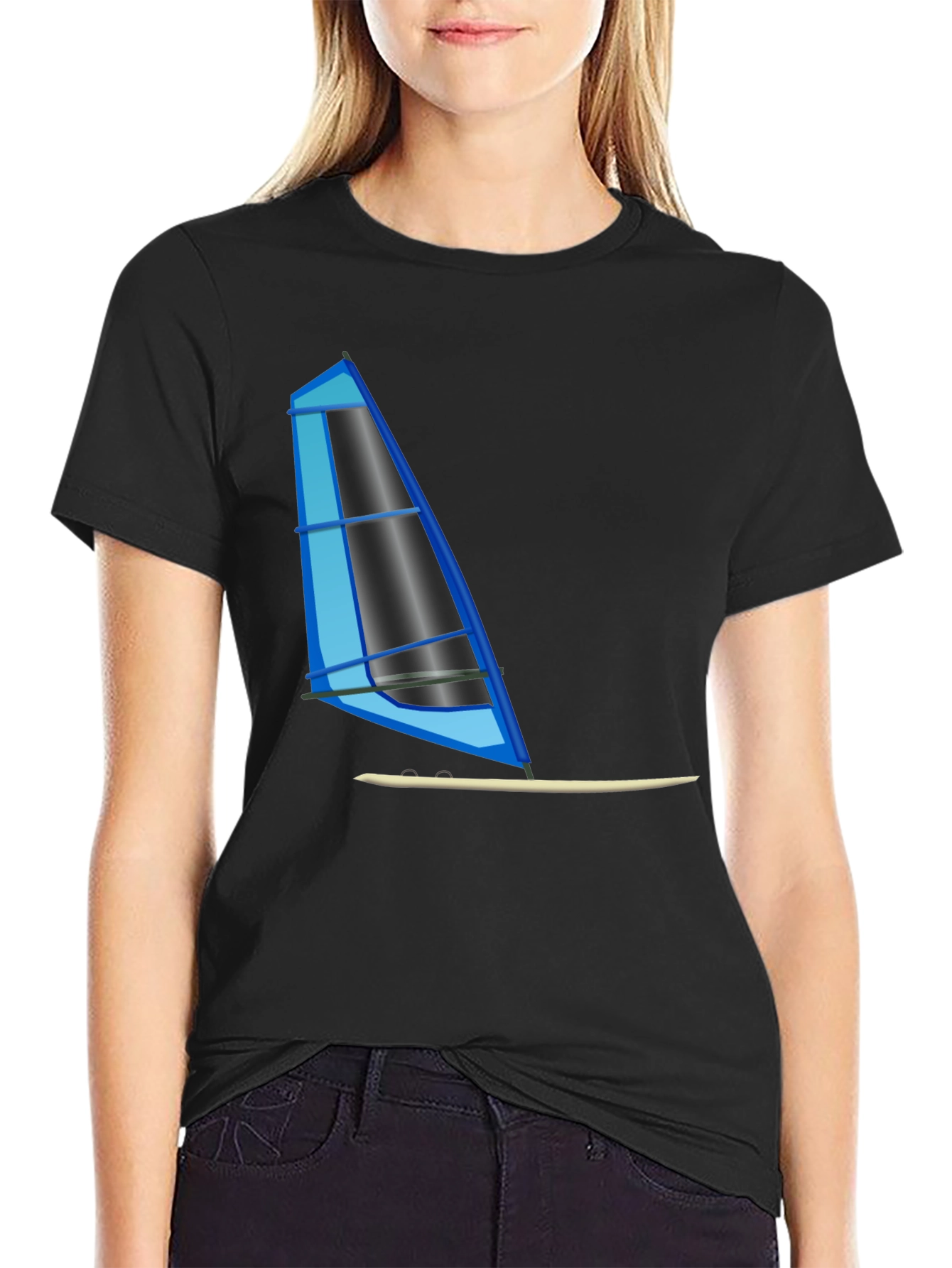 Black Windsurf Graphic Tee - Black Cotton T-Shirt view 2