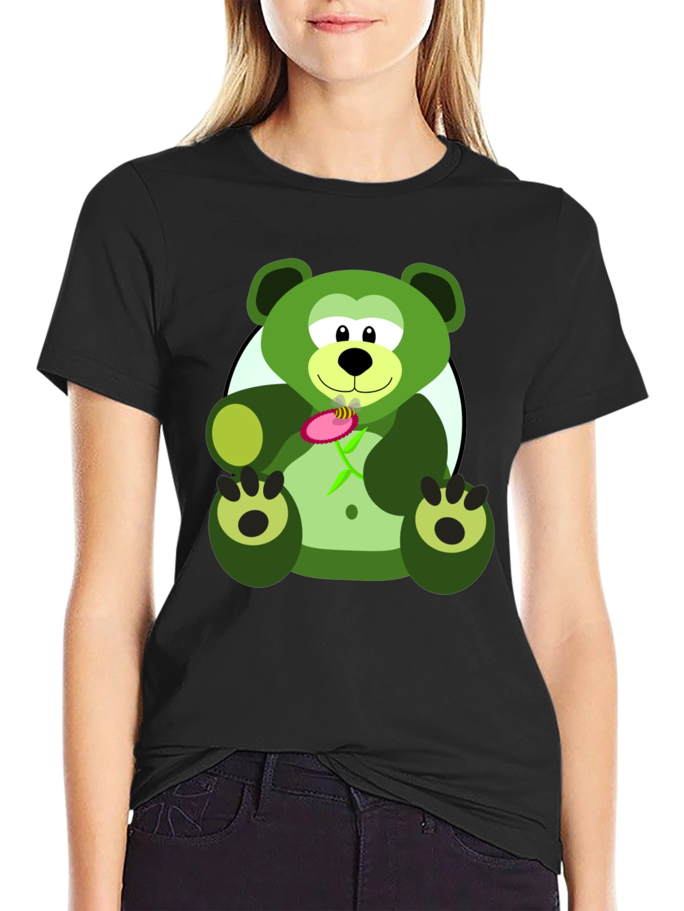 Black Green Bear Graphic Tee - Men's Black T-Shirt view 2