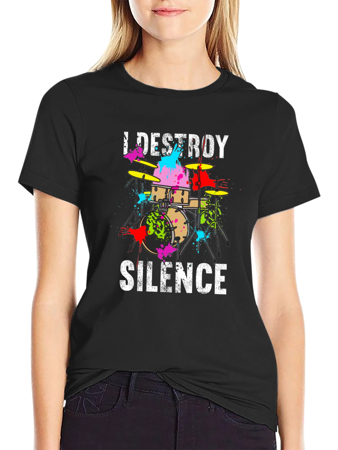 Black I Destroy Silence Drummer T-Shirt view 2
