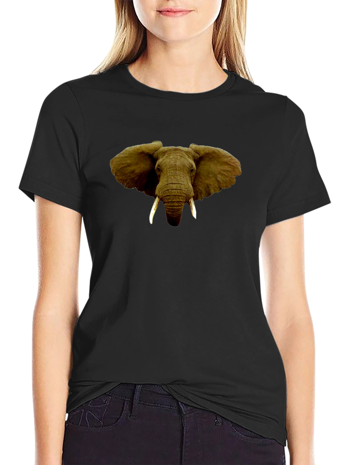 Black Elephant Graphic Print Black T-Shirt view 2