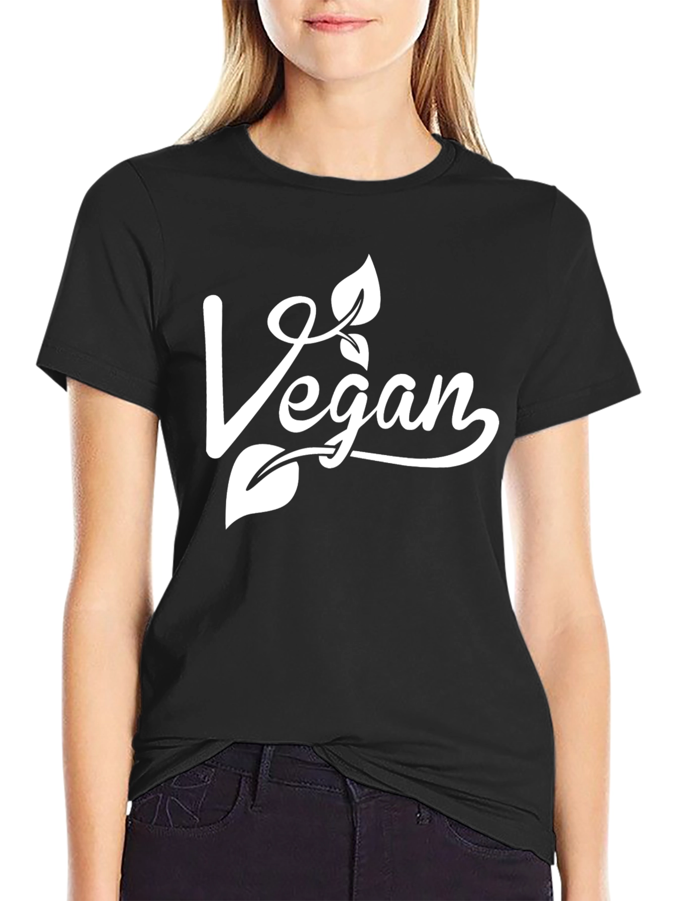 Black Vegan Graphic T-Shirt - Black Cotton Tee view 2