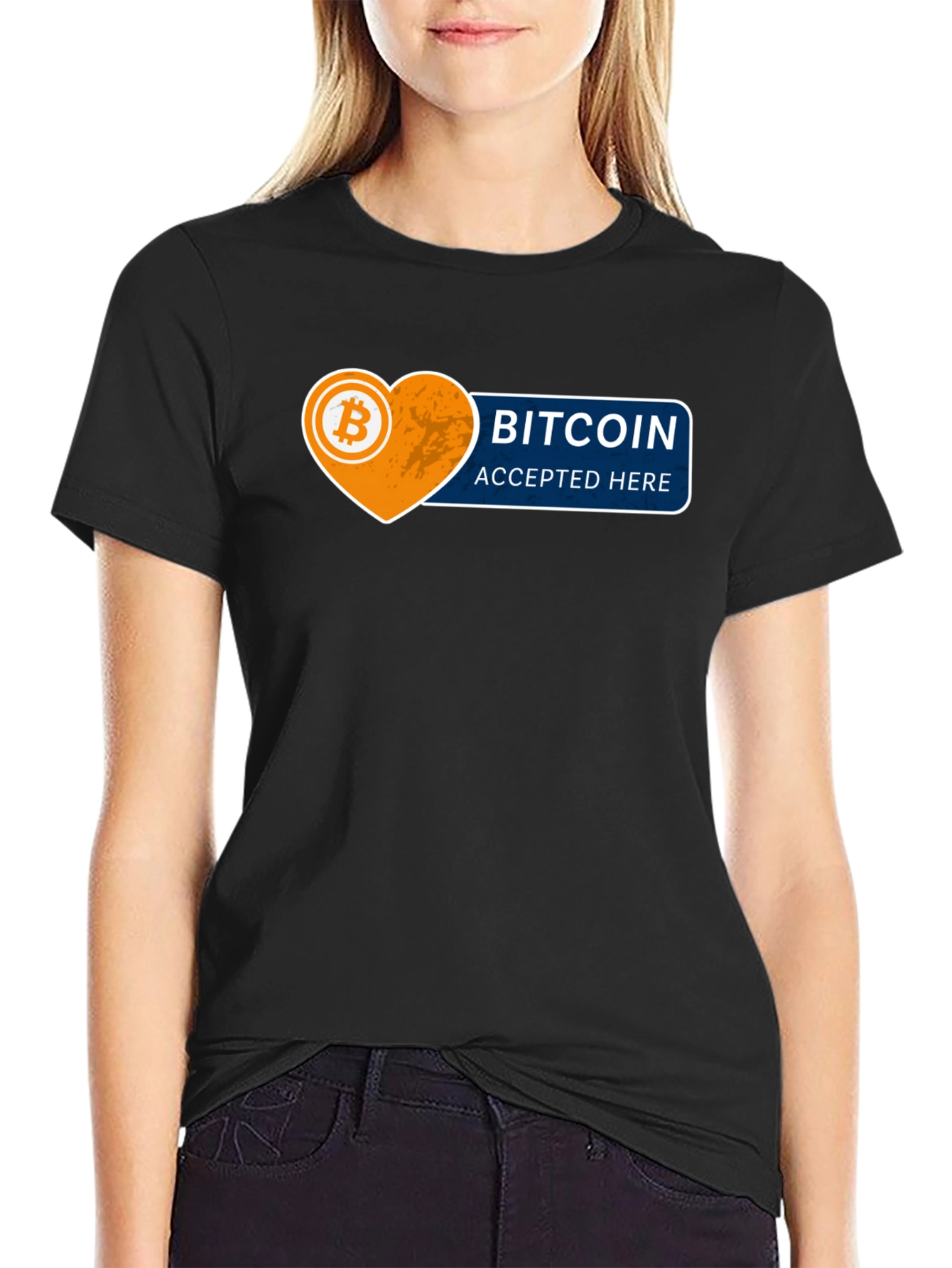 Black Bitcoin Accepted Here Graphic Tee - Black Cotton T-Shirt view 2