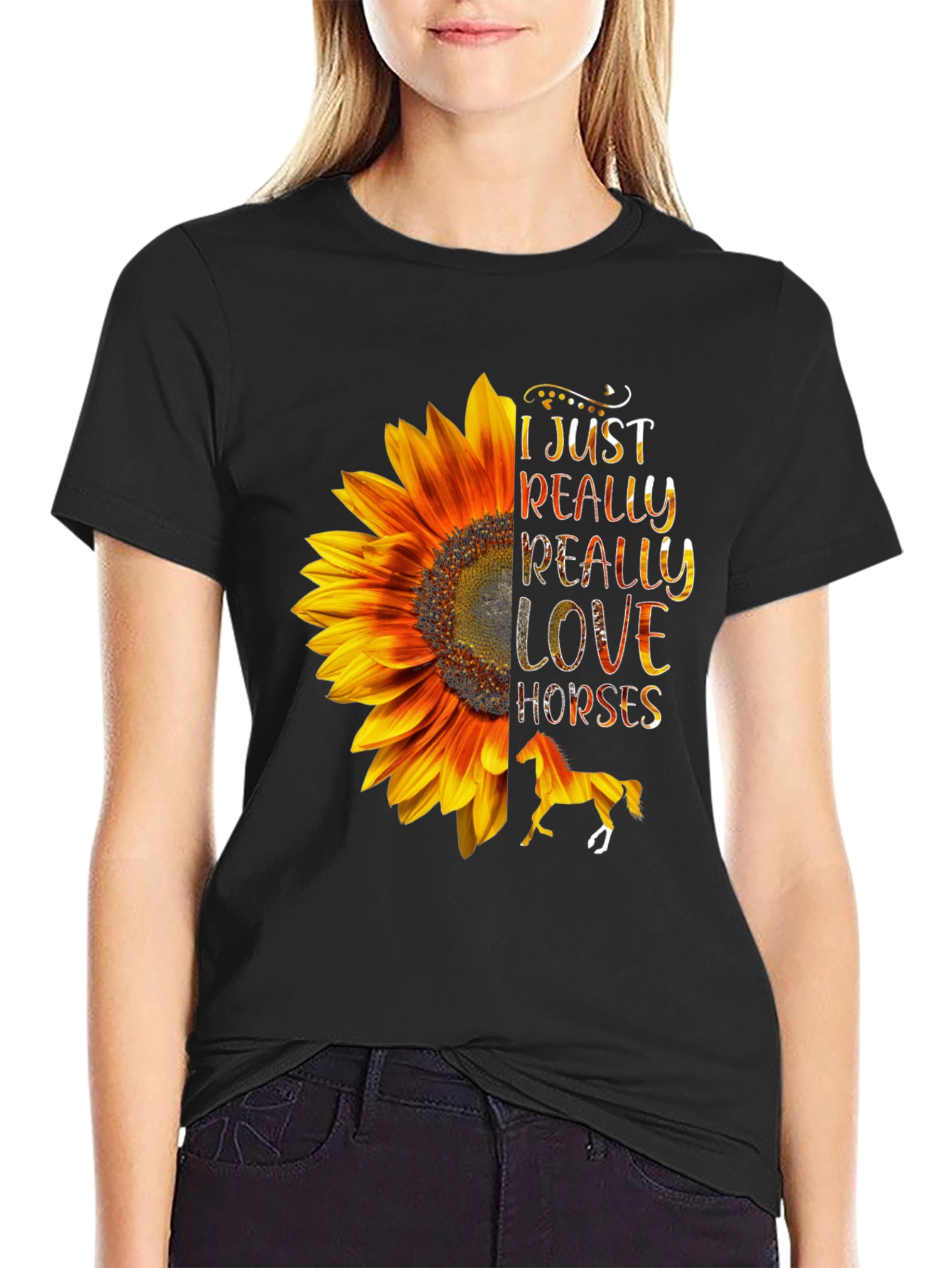 Black Sunflower Horse Lover T-Shirt - Soft & Stylish view 2