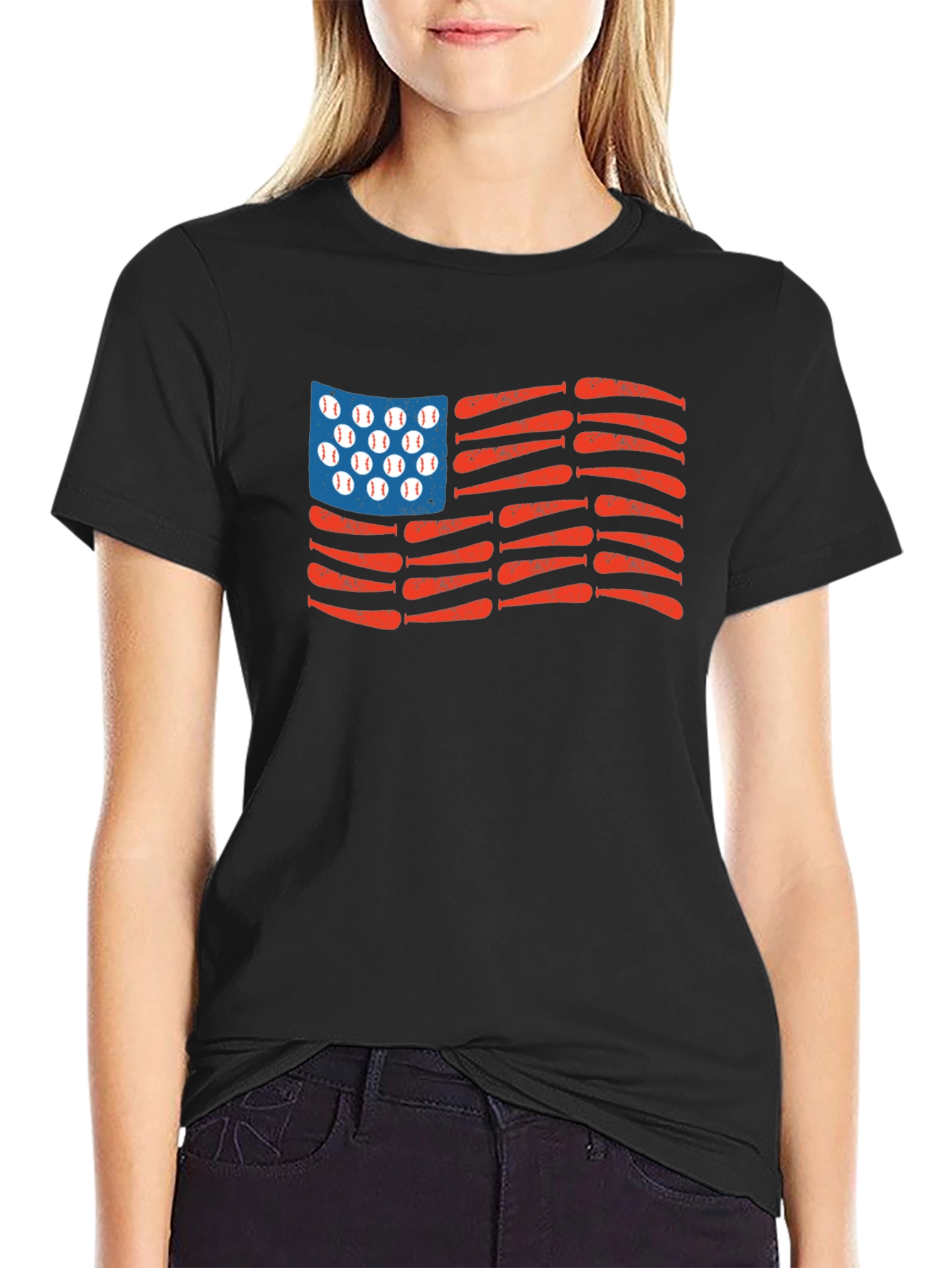 Black American Baseball Flag T-Shirt view 2