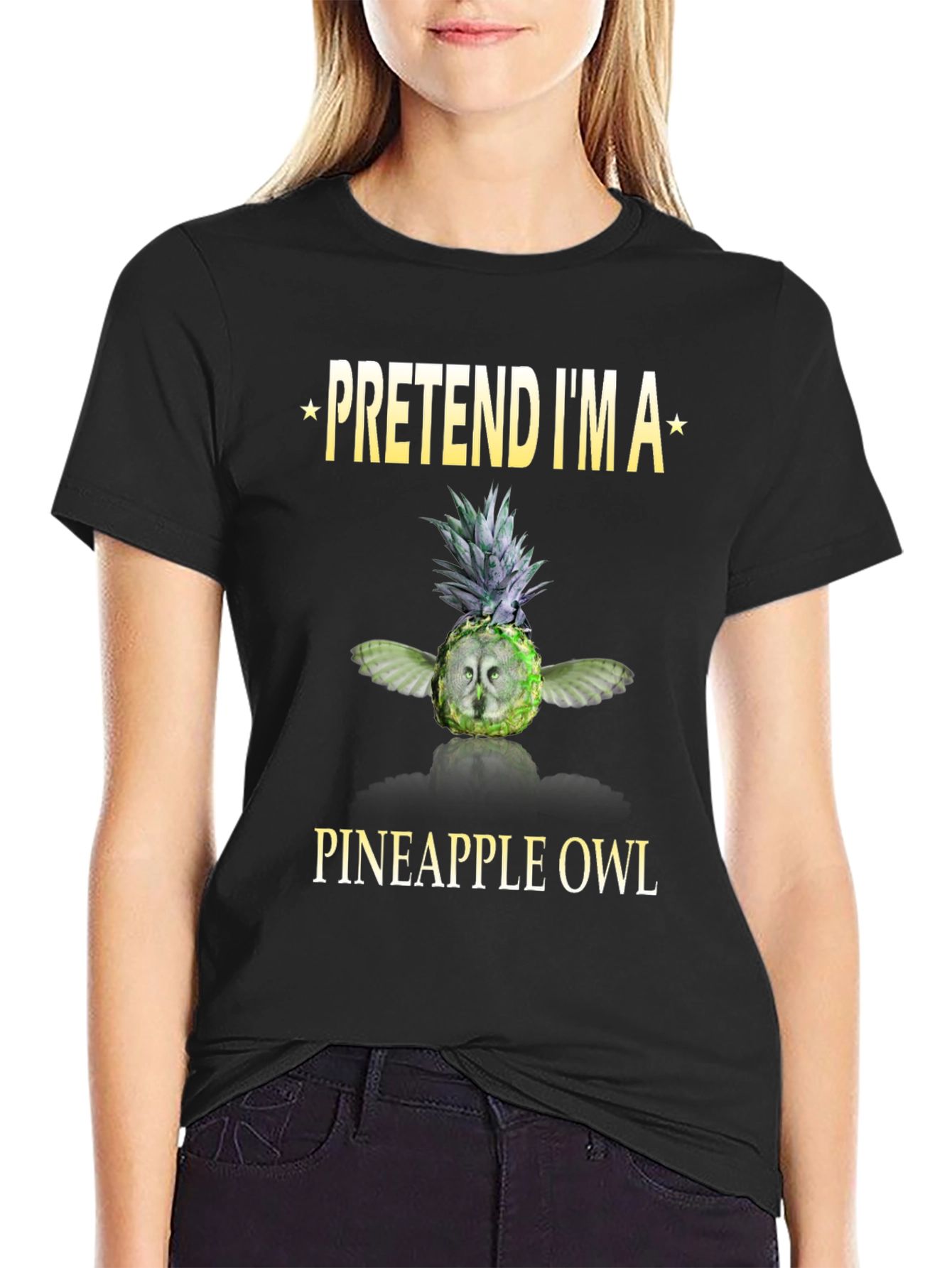 Black Pretend I'm a Pineapple Owl T-Shirt view 2