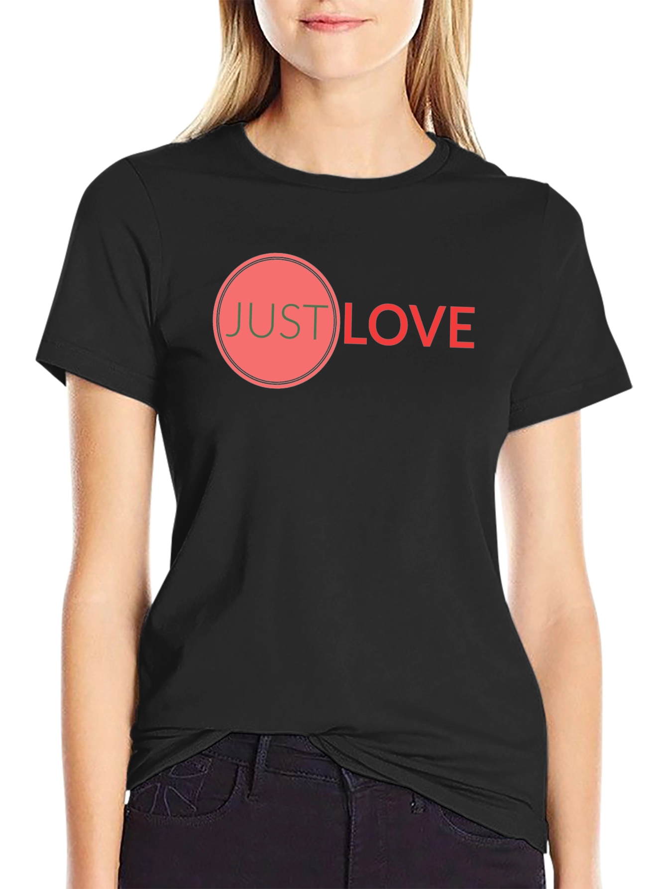 Black Just Love Graphic Tee - Soft Cotton Blend view 2