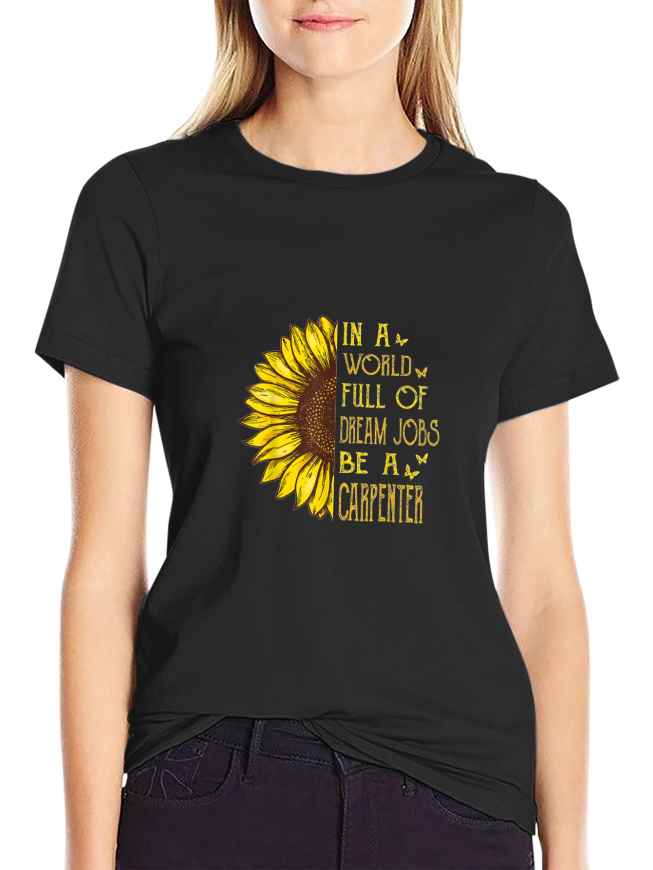 Black Carpenter Sunflower Graphic Tee - Black Cotton Blend view 2