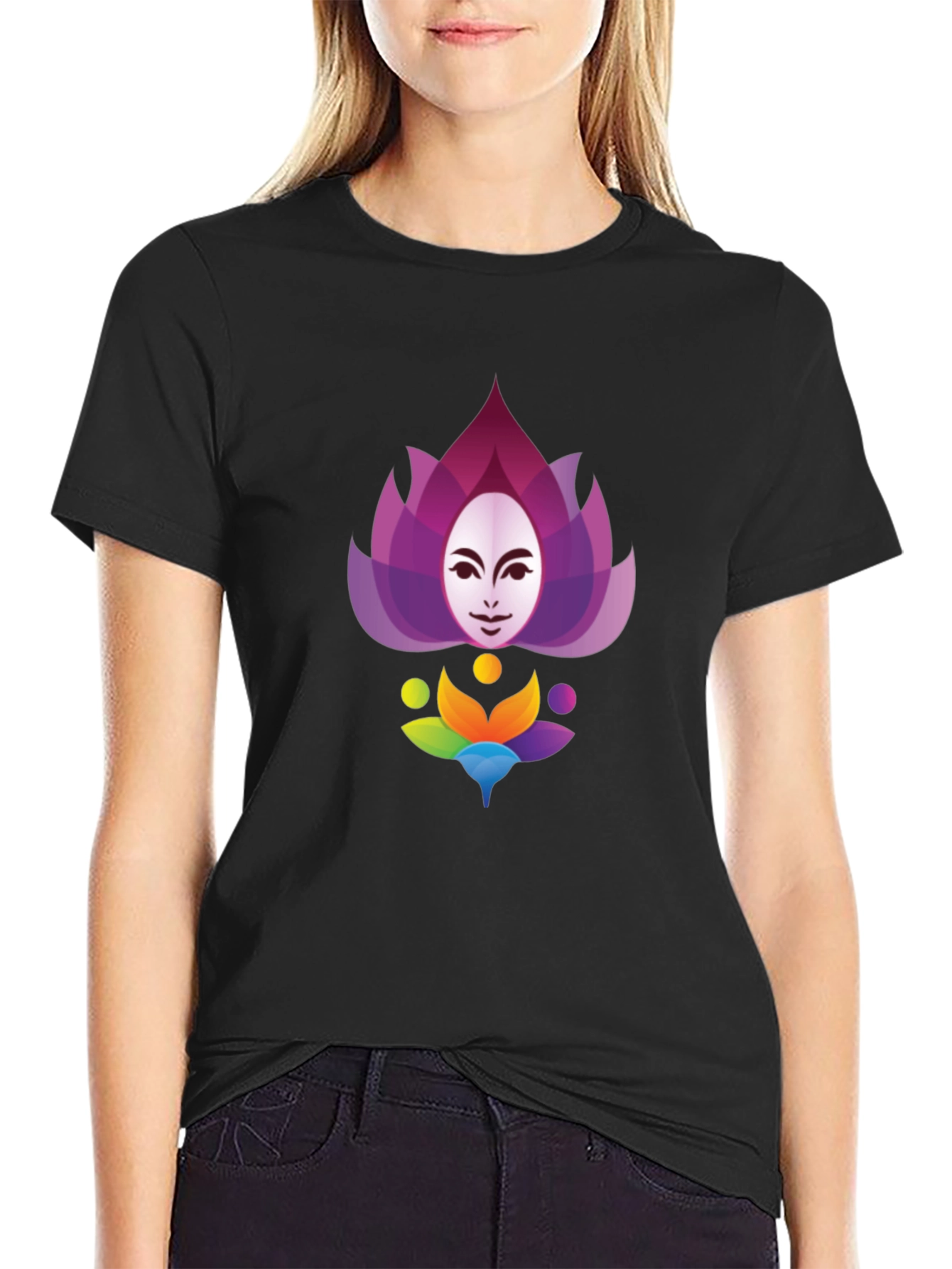 Black Lotus Face Graphic T-Shirt - Stylish Cotton Blend view 2