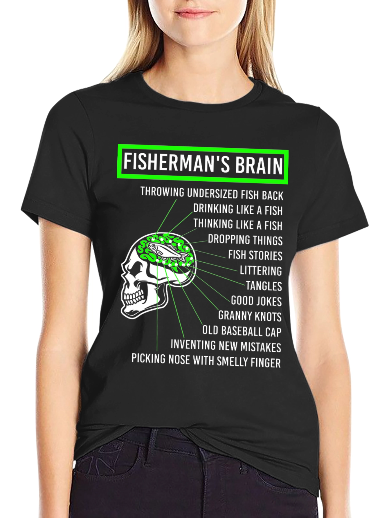 Black Fisherman's Brain Graphic Tee - Fishing Humor T-Shirt view 2