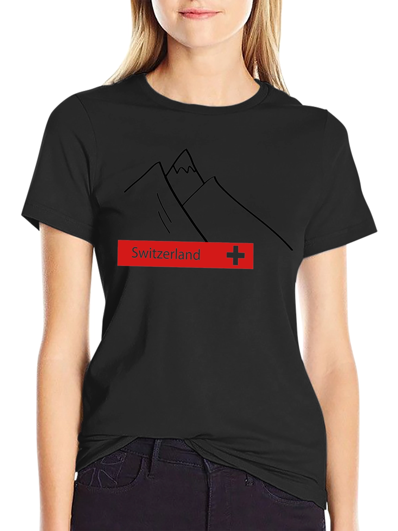 Black Switzerland Mountain Graphic Tee - Black Cotton T-Shirt view 2