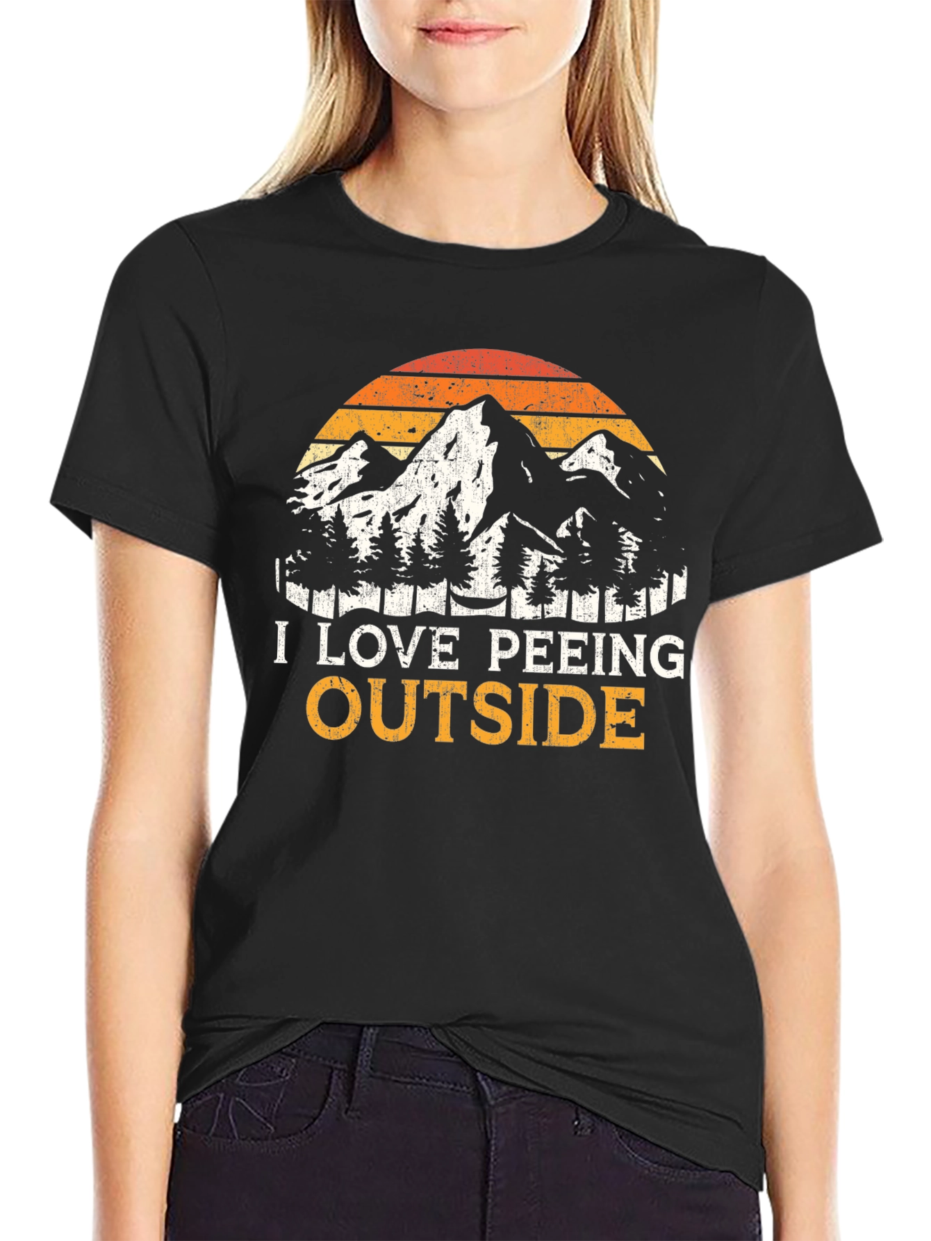 Black I Love Peeing Outside Black T-Shirt view 2