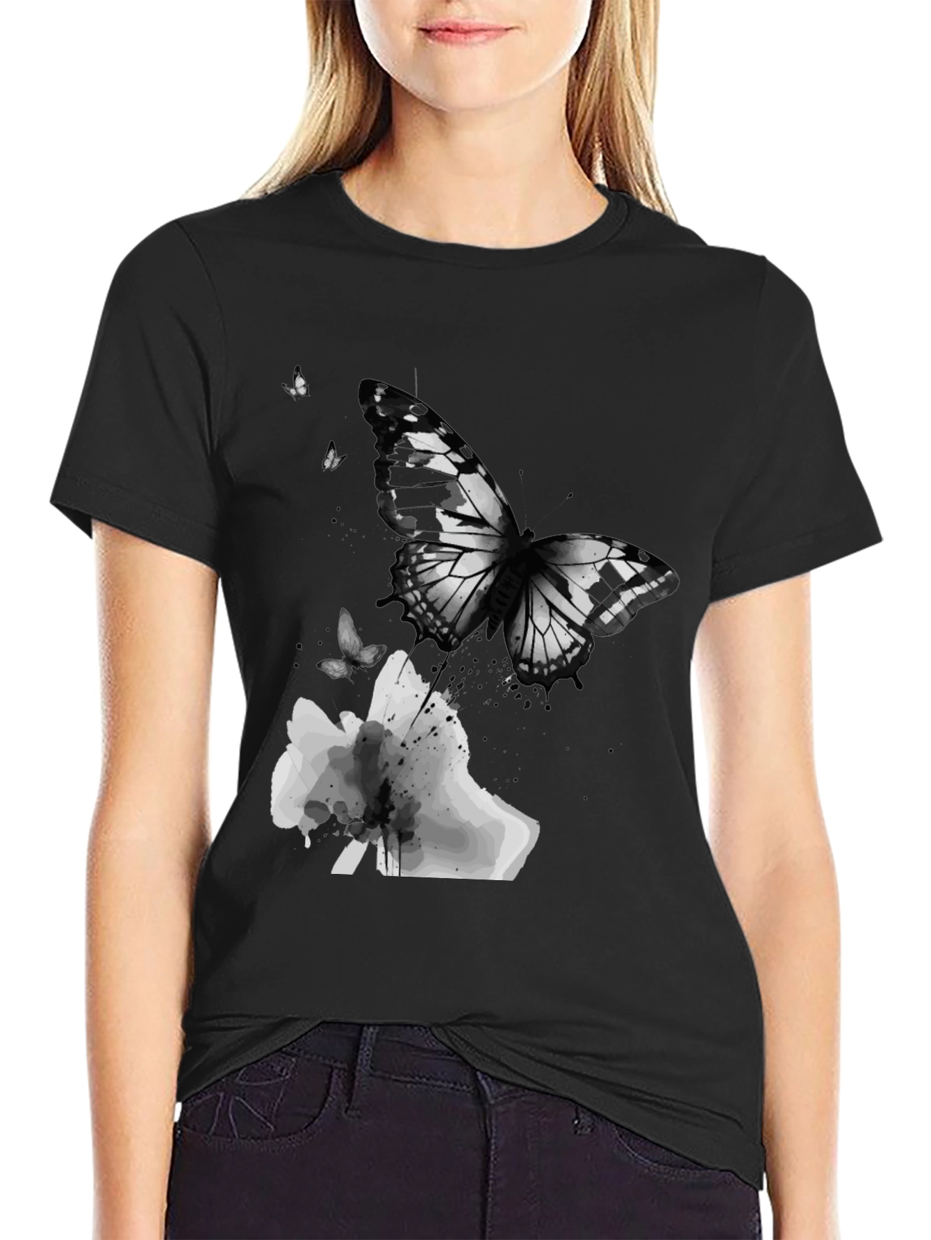 Black Butterfly Graphic Print Men's T-Shirt view 2