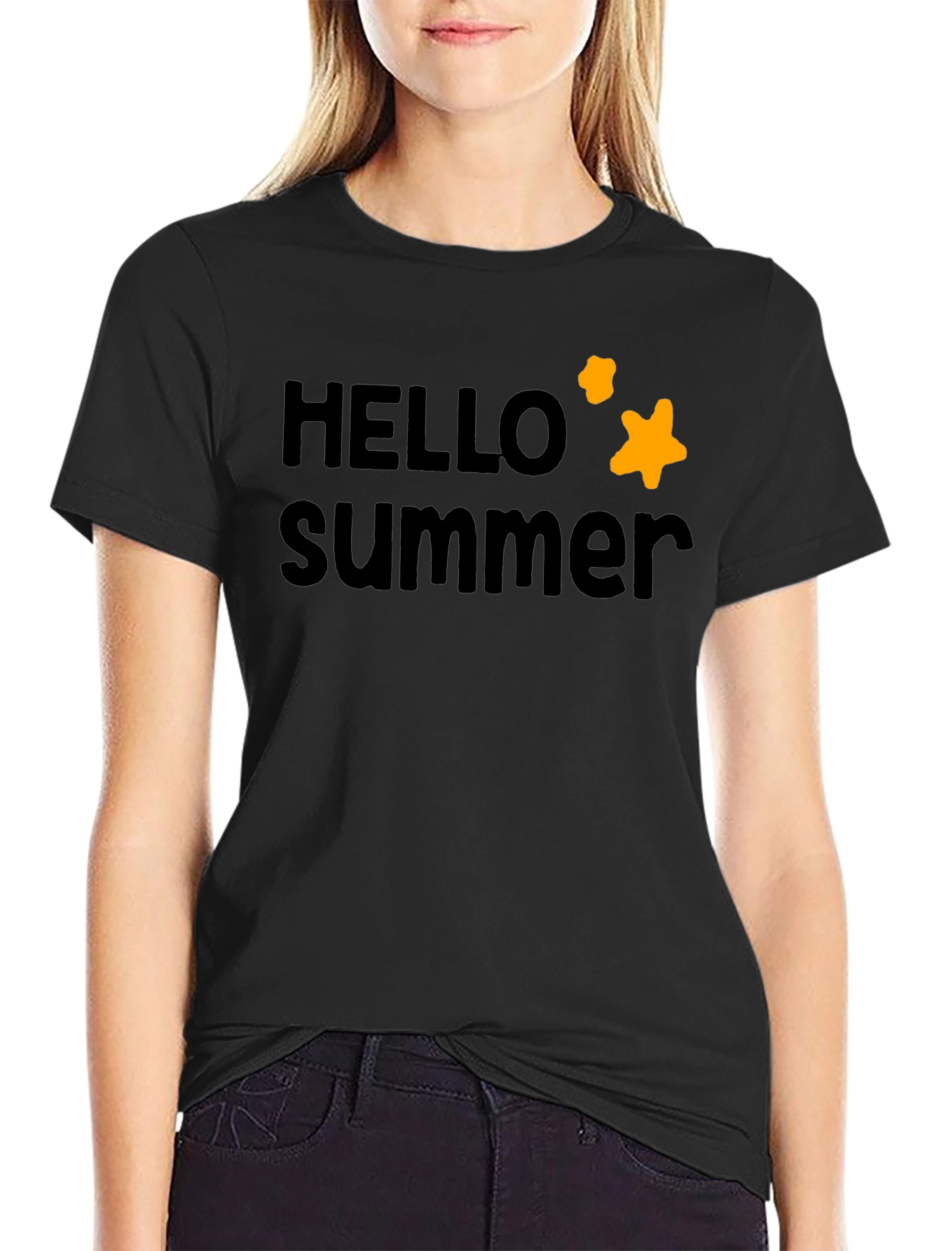 Black Hello Summer Black Cotton Tee view 2