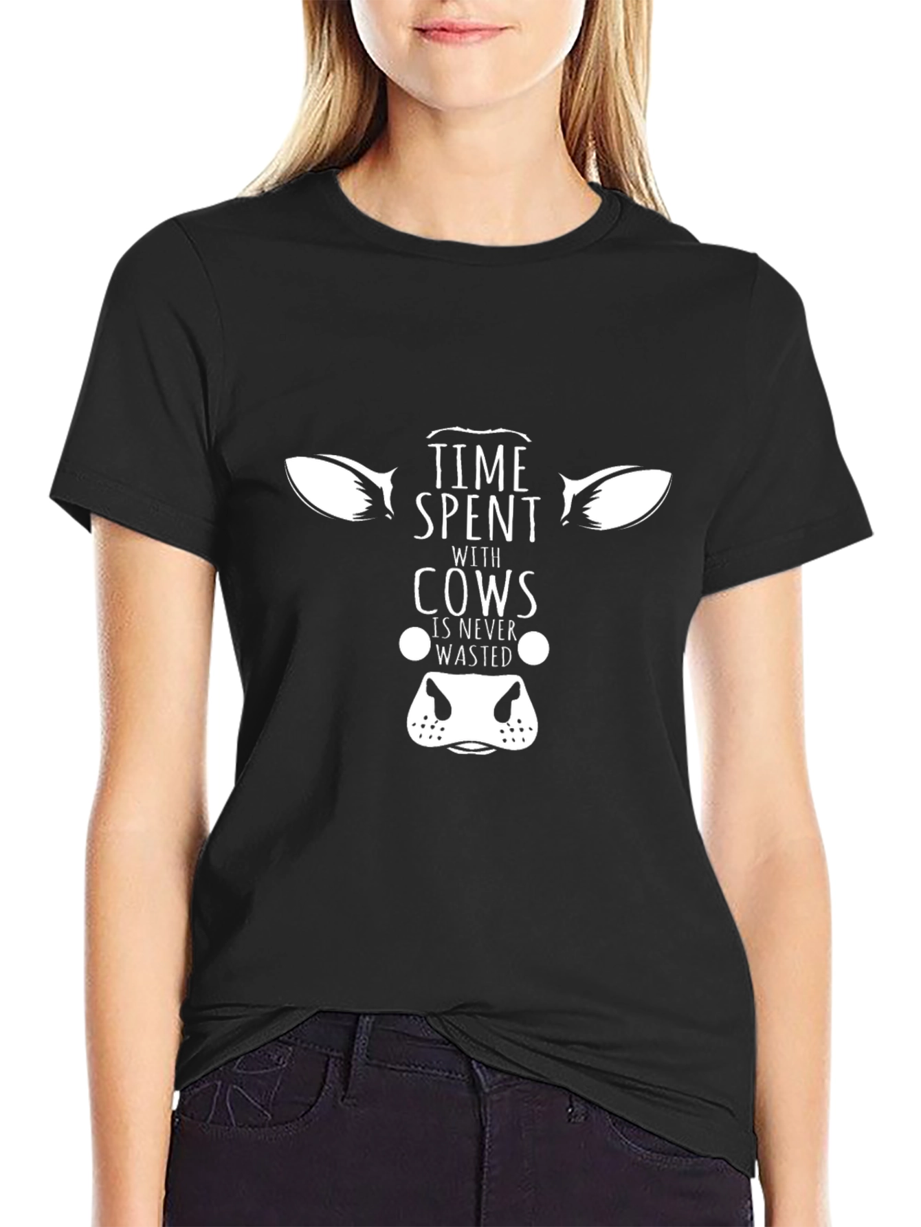 Black Funny Cow T-Shirt: Time Spent With Cows Is Never Wasted view 2