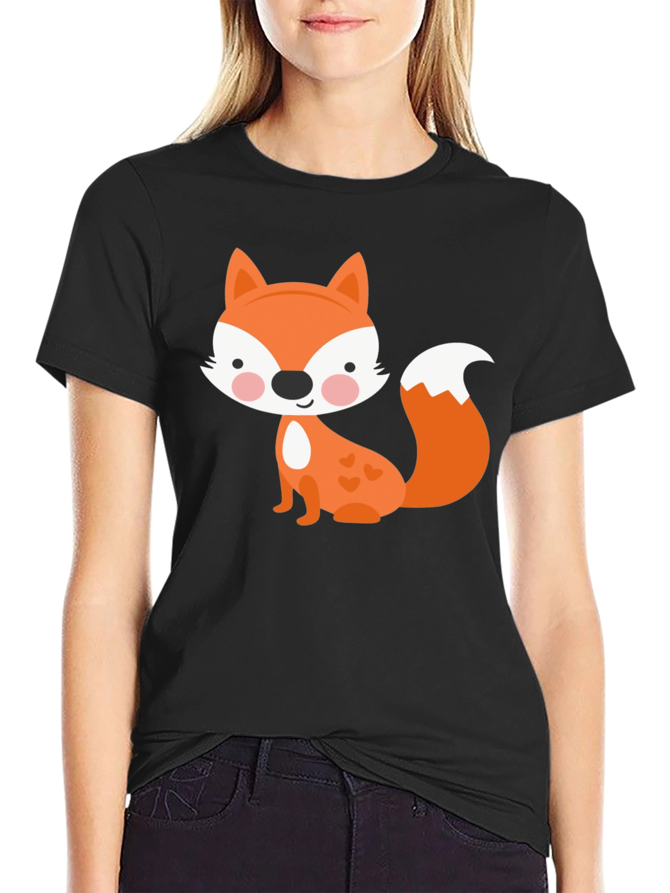 Black Cute Fox Graphic Tee - Fun & Playful Black T-Shirt view 2