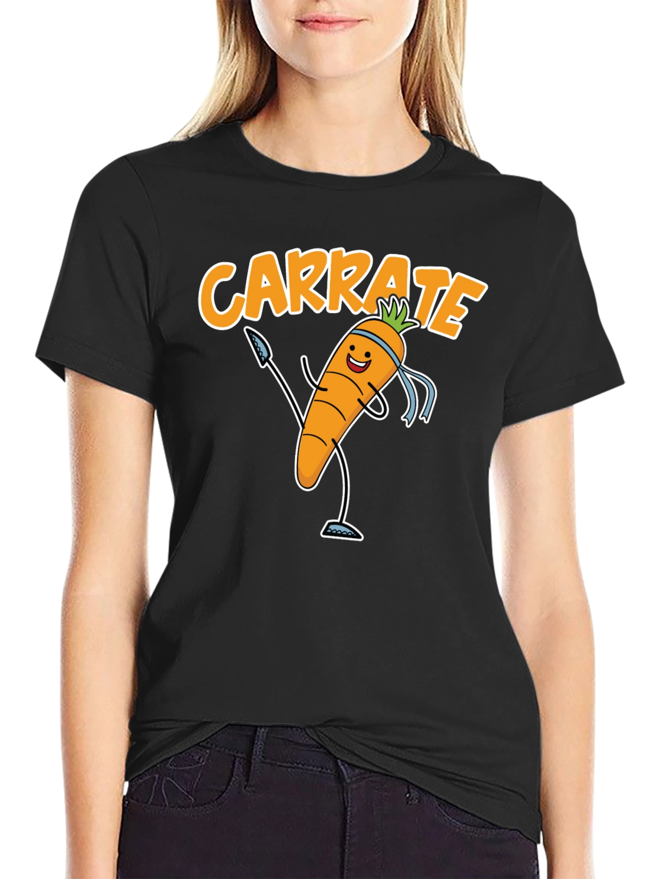 Black Carrate T-Shirt - Funny Carrot Karate Tee view 2