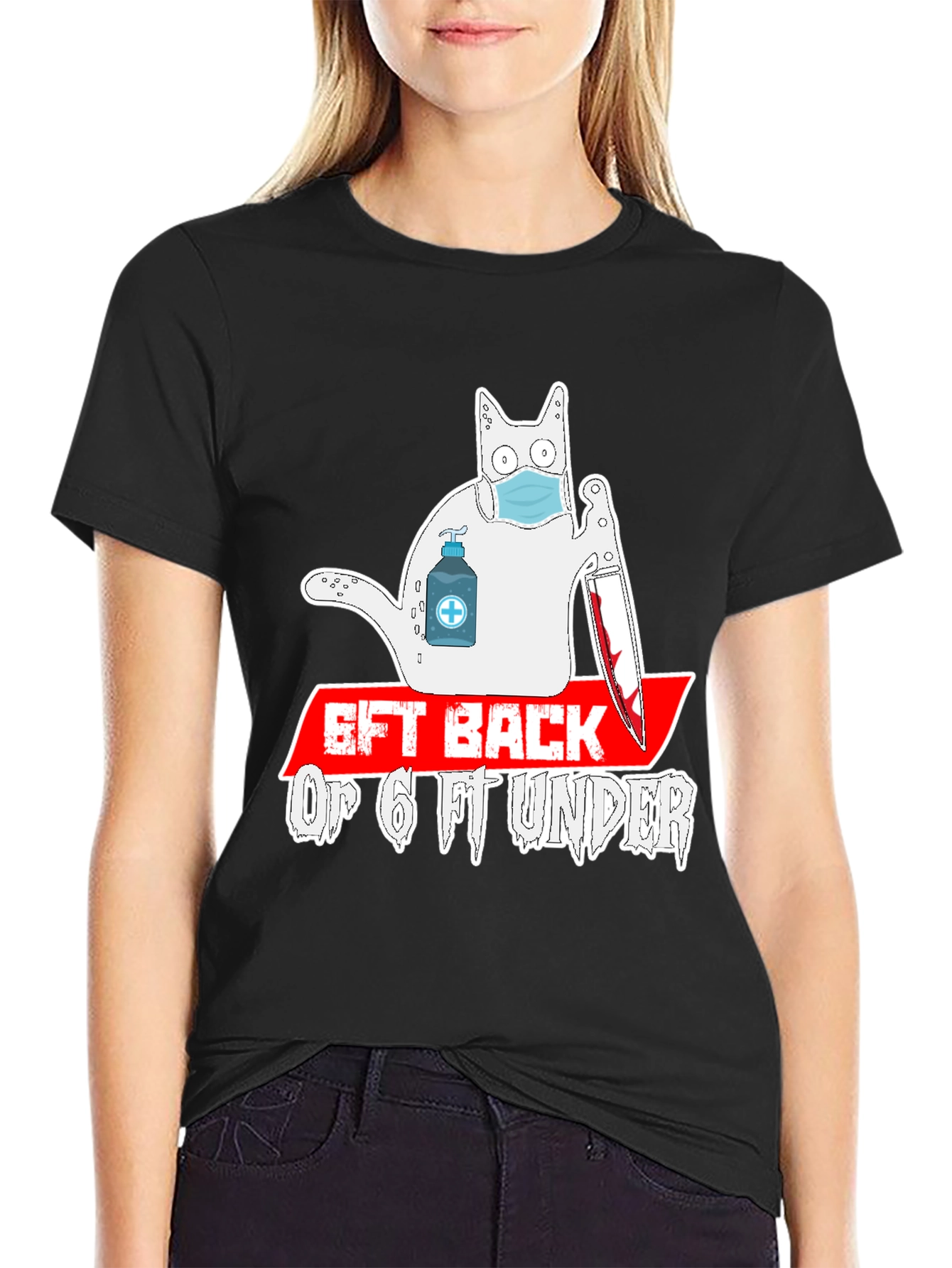 Black 6ft Back or 6ft Under Cat Graphic Tee view 2