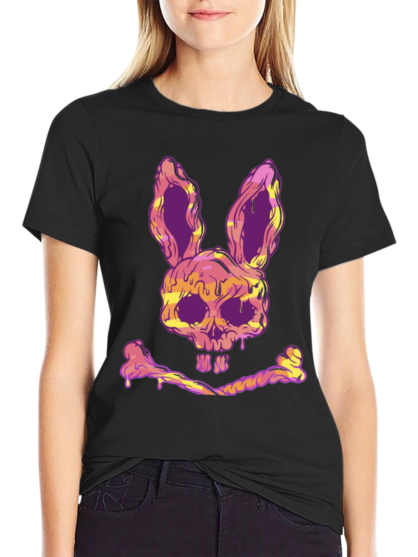 Black Skull Bunny T-Shirt - Edgy Graphic Tee view 2