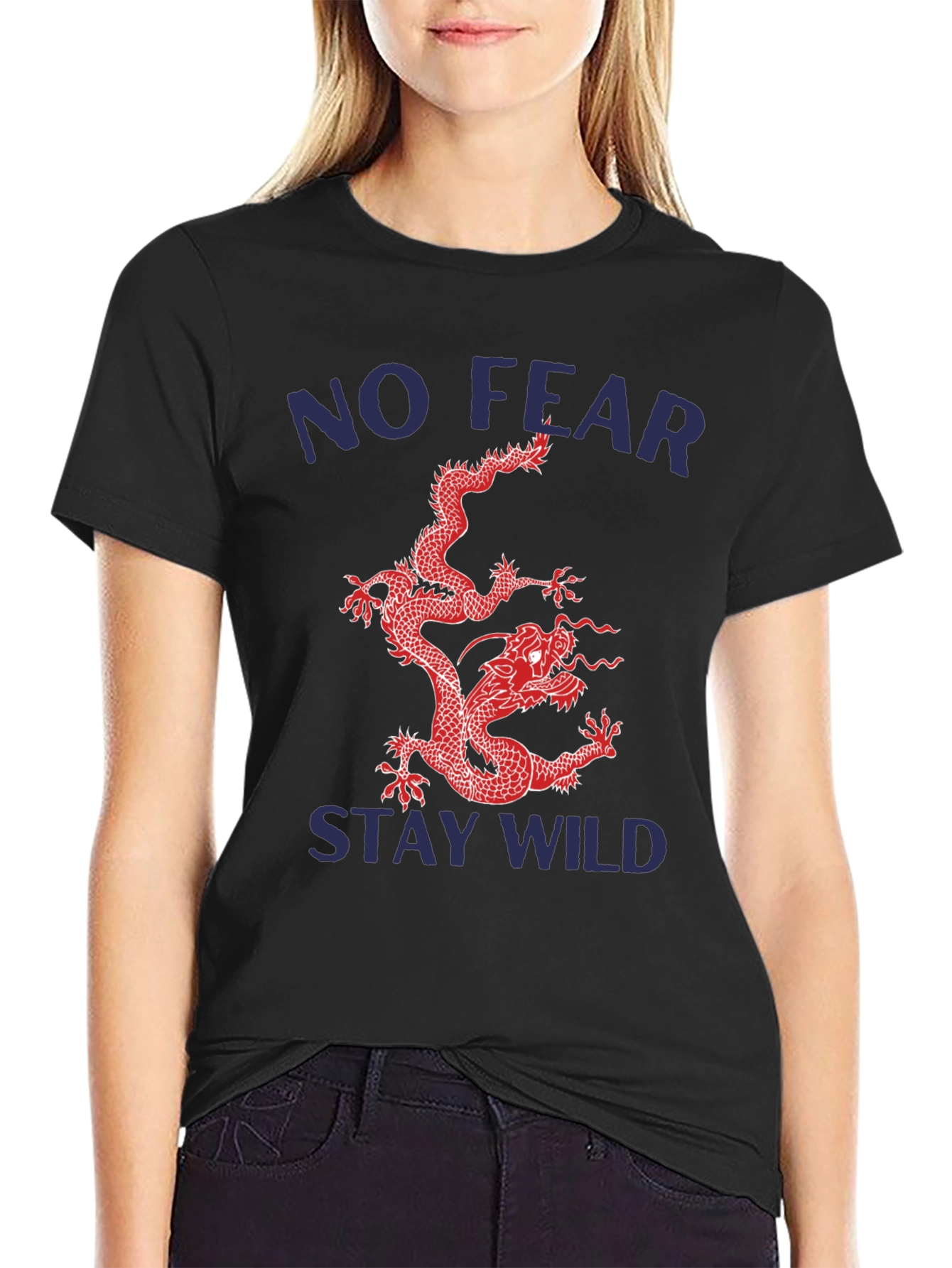 Black No Fear Stay Wild Dragon Graphic Tee view 2