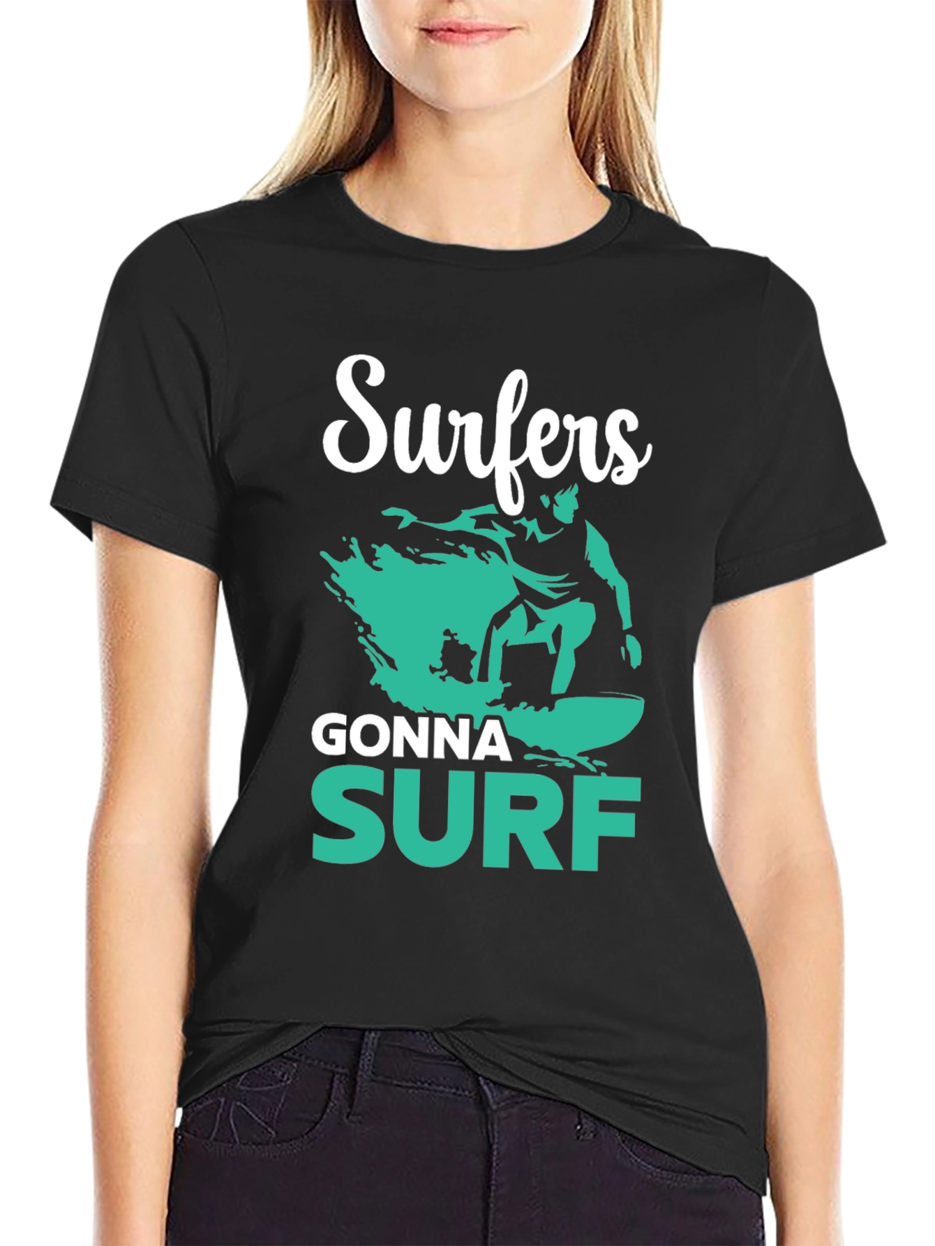 Black Surfers Gonna Surf Graphic Tee view 2