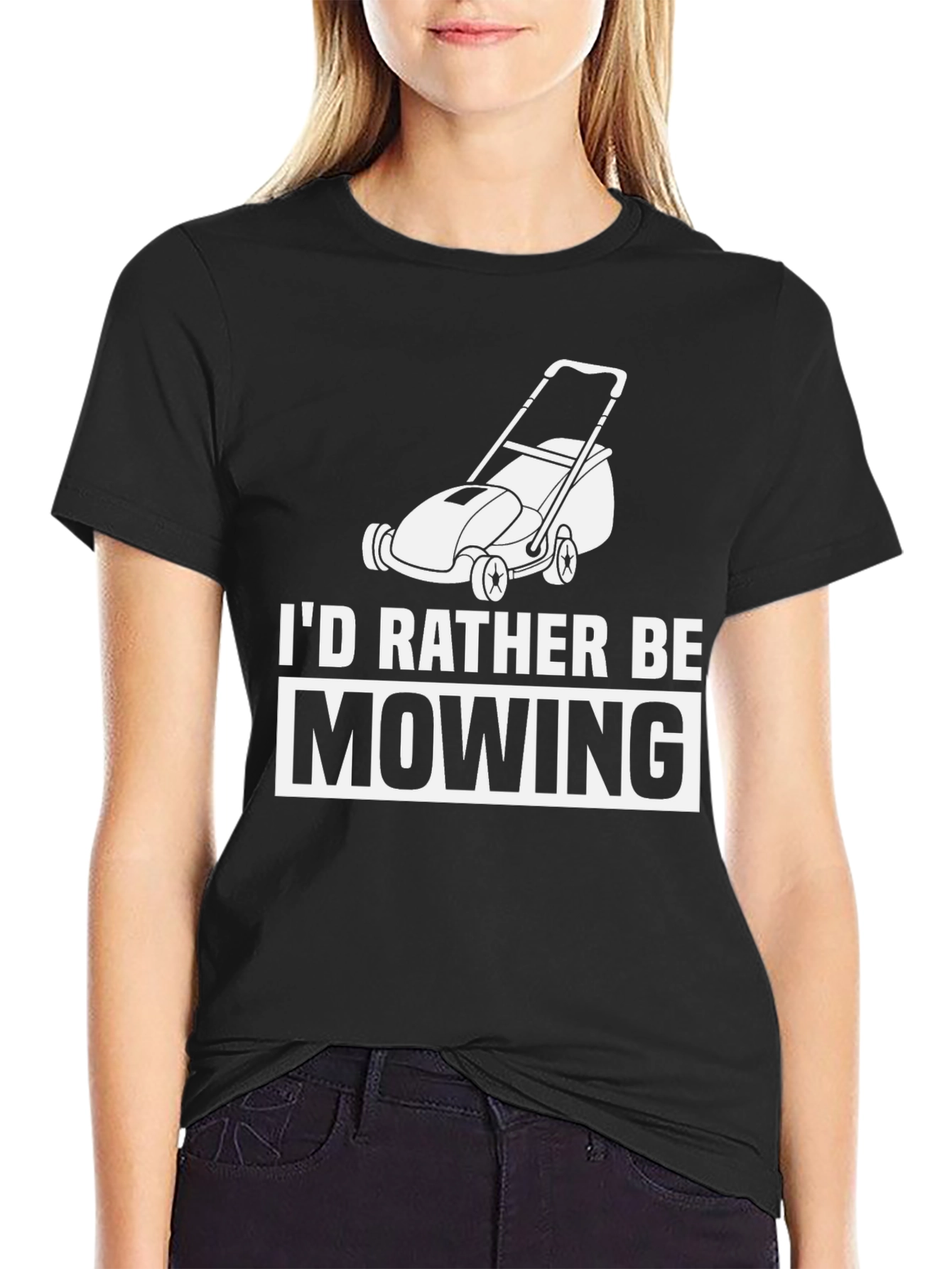Black I'd Rather Be Mowing Graphic Tee - Black view 2