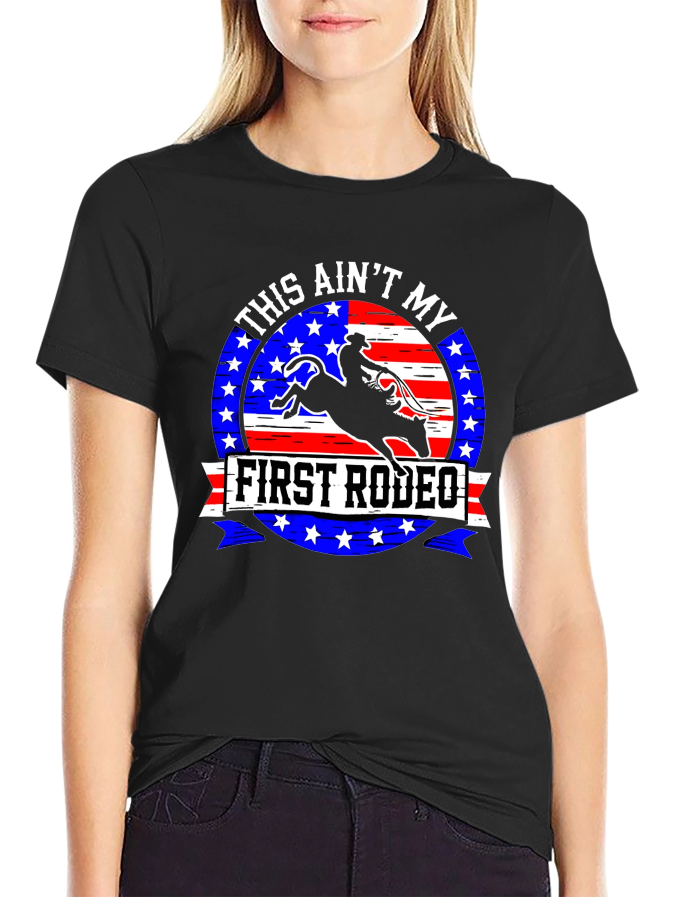 Black First Rodeo Graphic Tee - Cowboy Bull Riding Design view 2