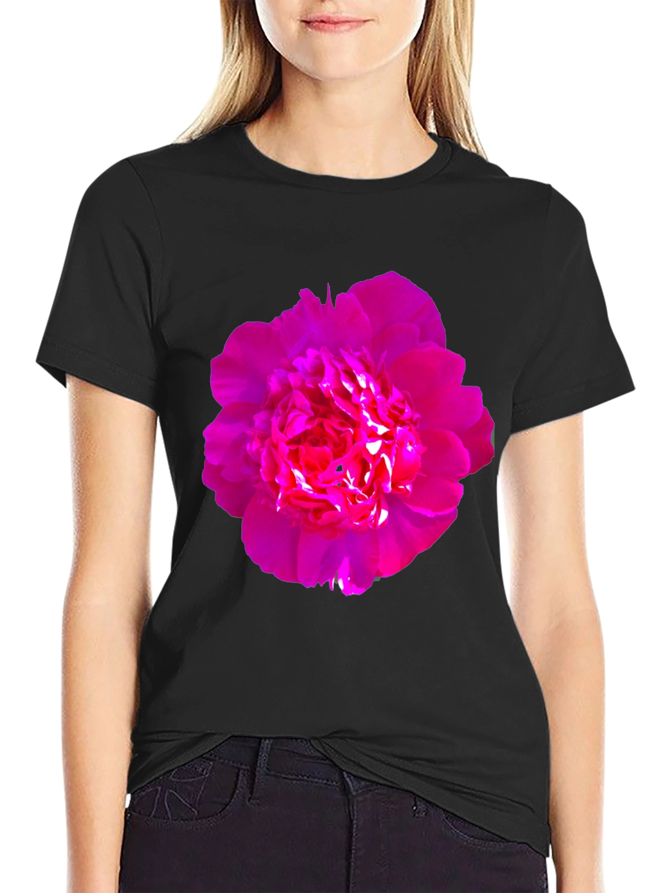 Black Floral Print Black T-Shirt view 2
