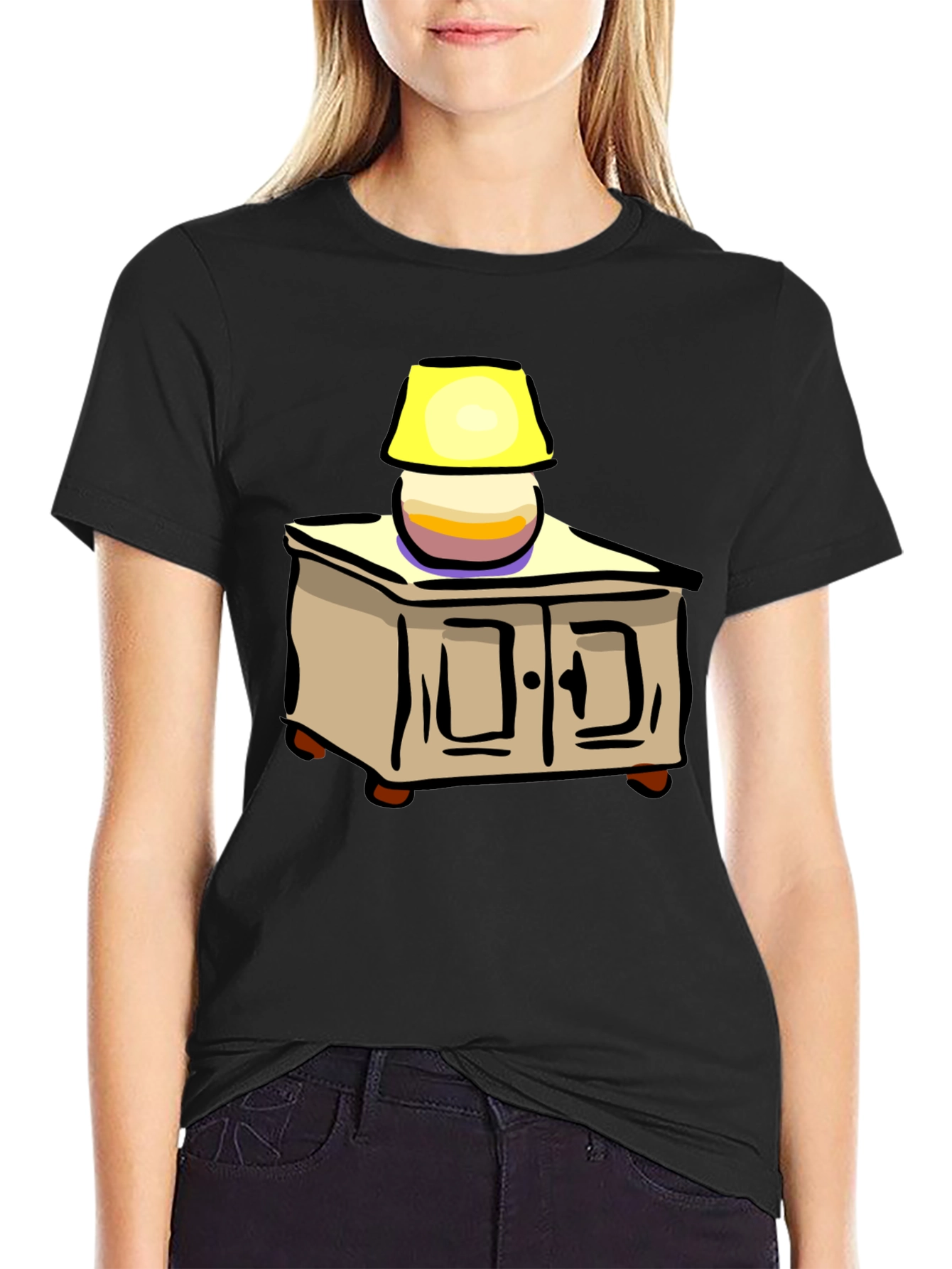 Black Cartoon Nightstand Lamp T-Shirt view 2
