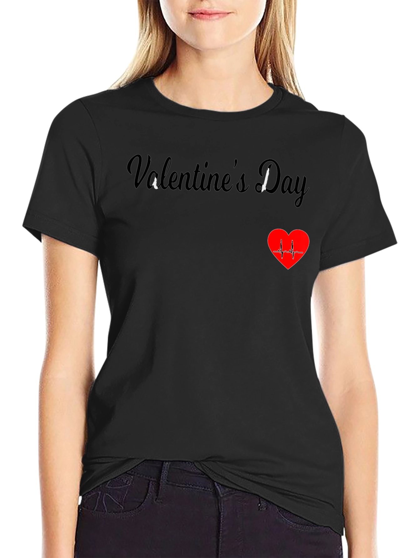 Black Valentine's Day Heartbeat T-Shirt view 2