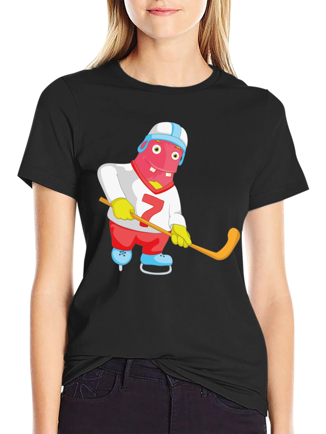 Black Funny Hockey Monster Graphic Tee view 2