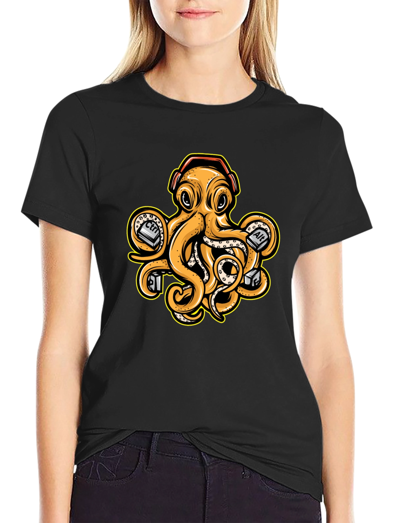 Black Tech Octopus Graphic Tee - Gamer Style view 2