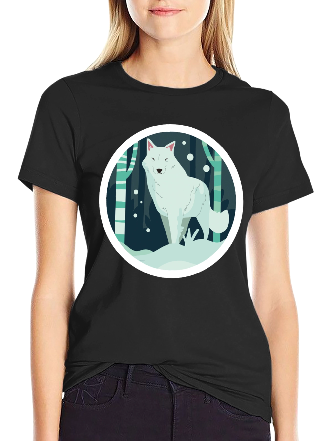 Black Arctic Wolf Graphic Tee - Black Unisex T-Shirt view 2