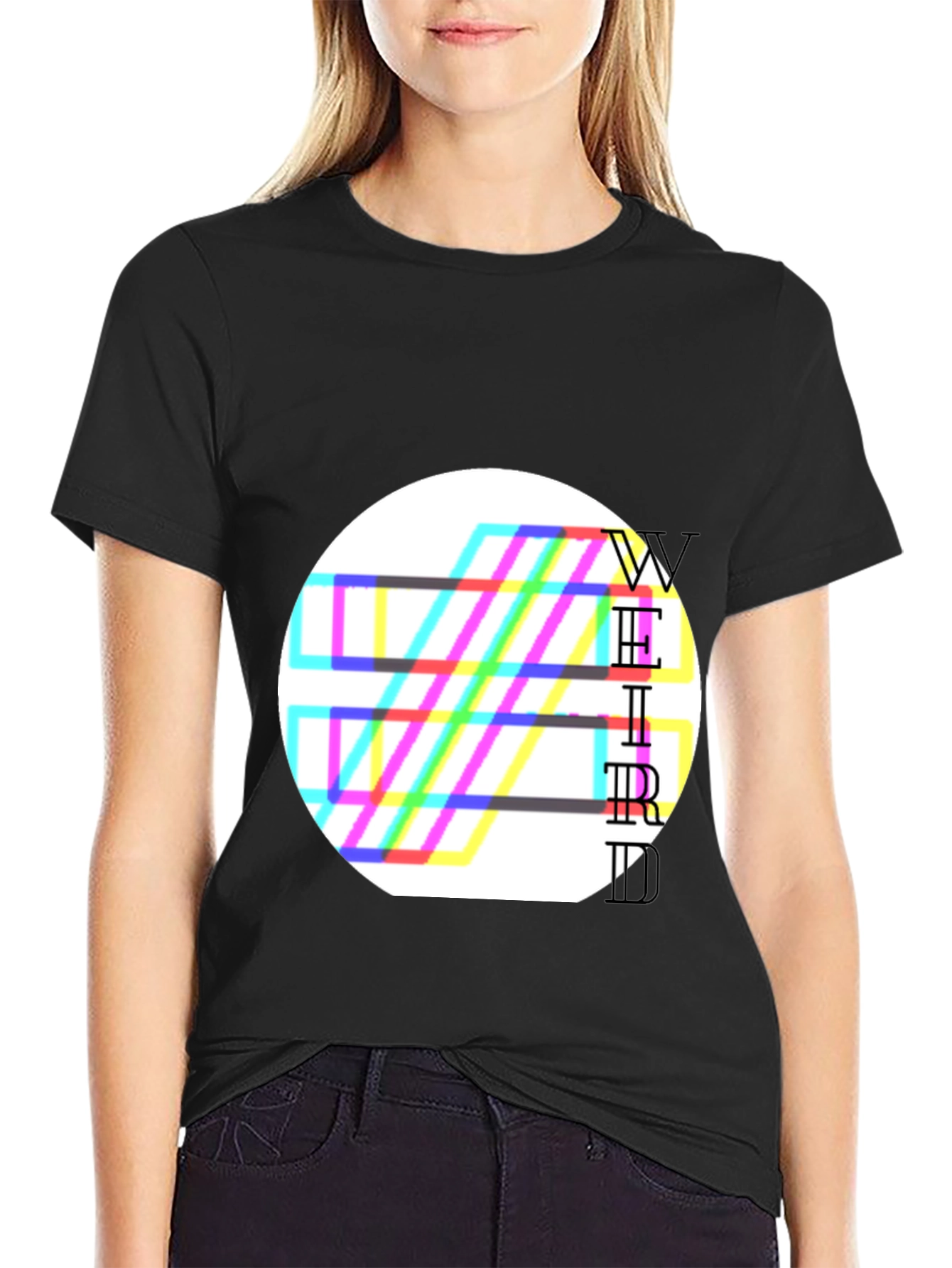 Black Weird Graphic Tee - Black Cotton Blend T-Shirt view 2