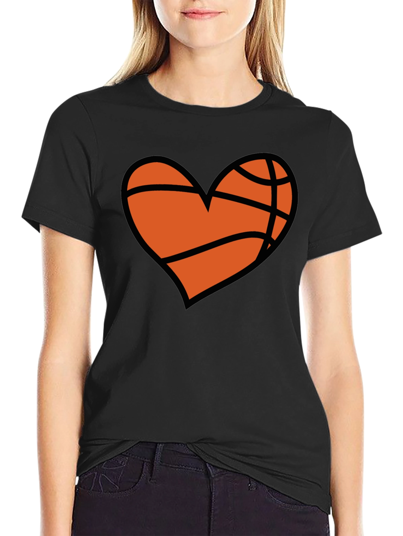 Black Basketball Heart Graphic T-Shirt view 2