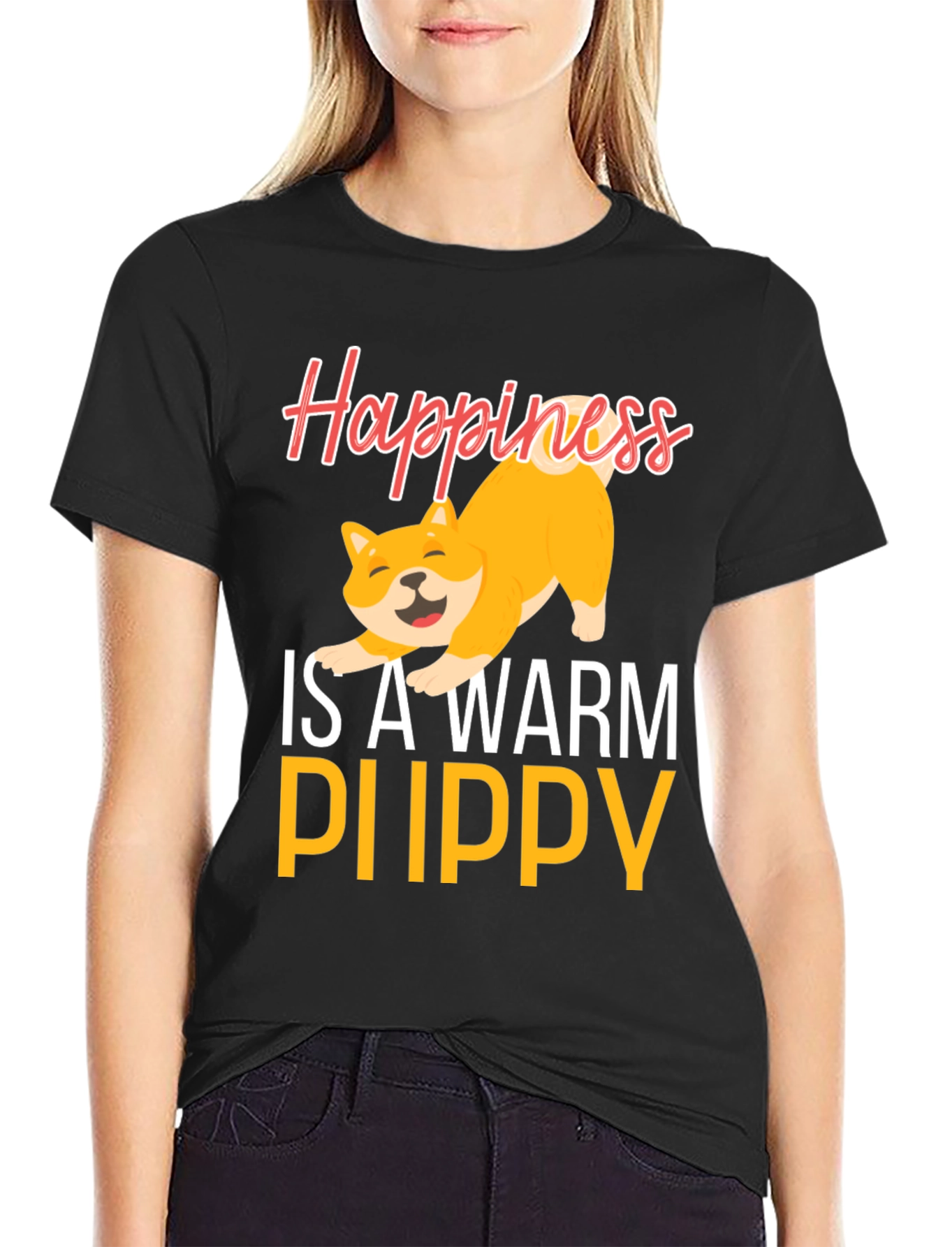 Black Happiness is a Warm Puppy Graphic Tee view 2