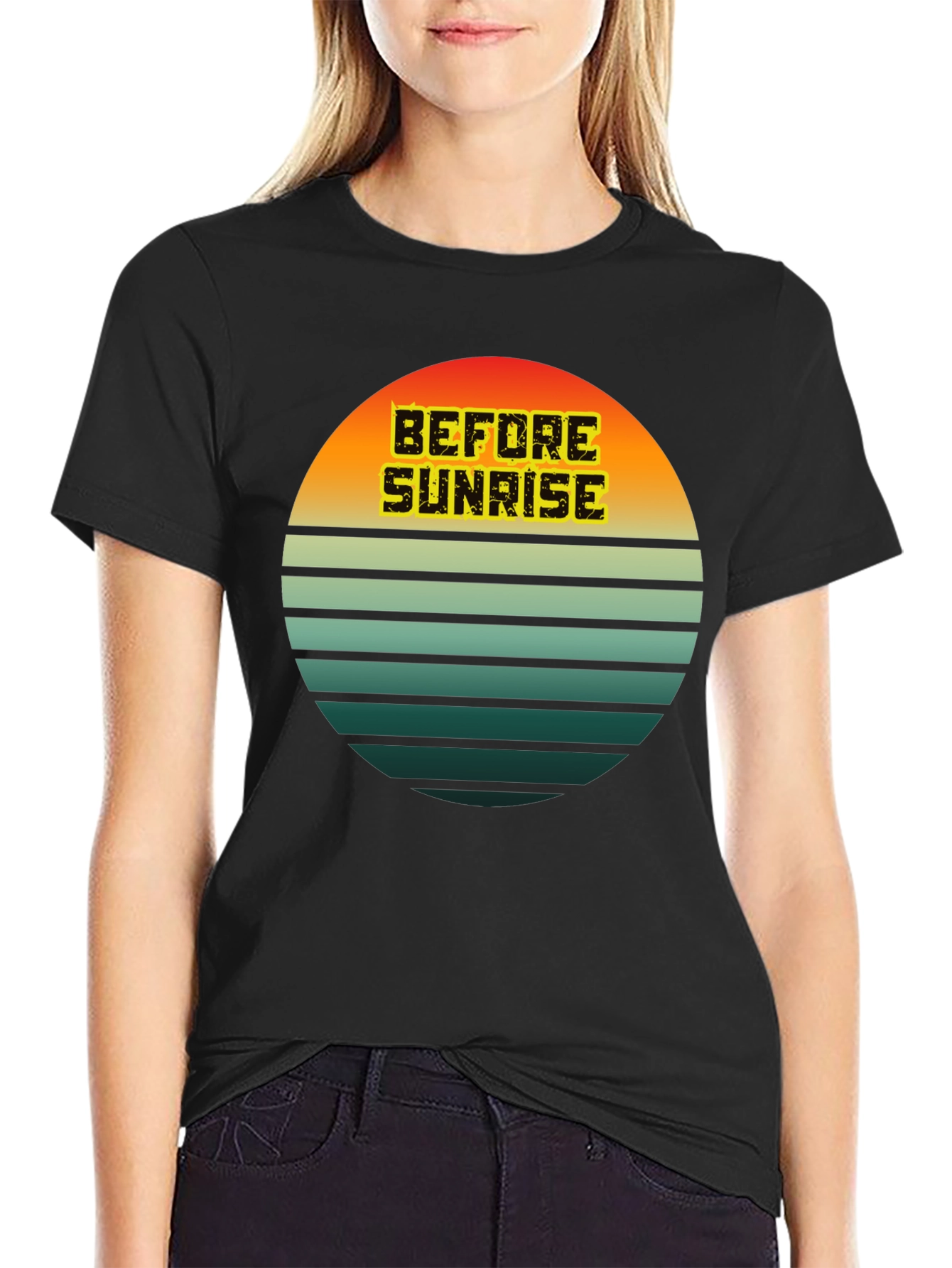 Black Retro Sunset 'Before Sunrise' Graphic Tee - Unisex view 2