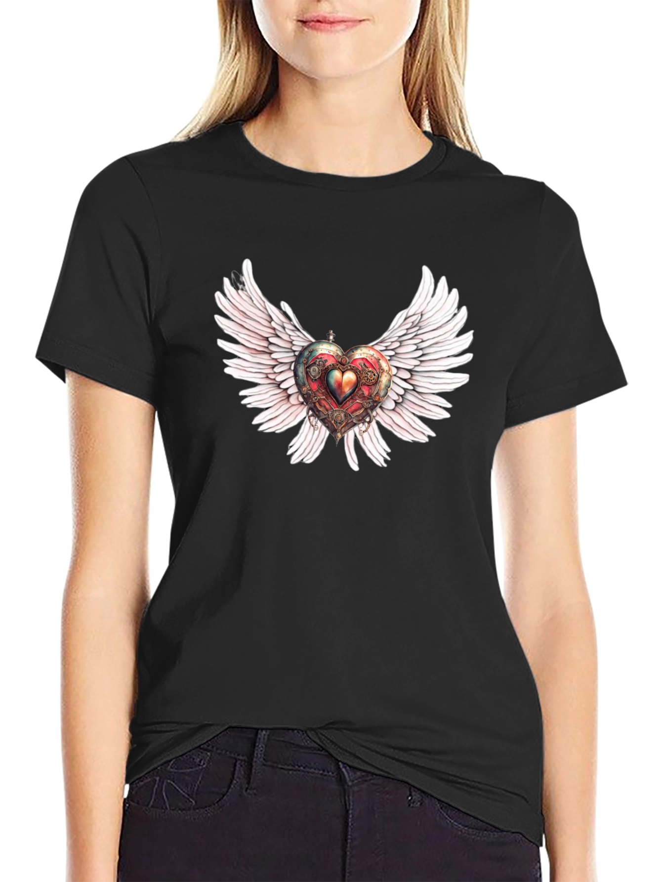 Black Winged Steampunk Heart Graphic Tee view 2