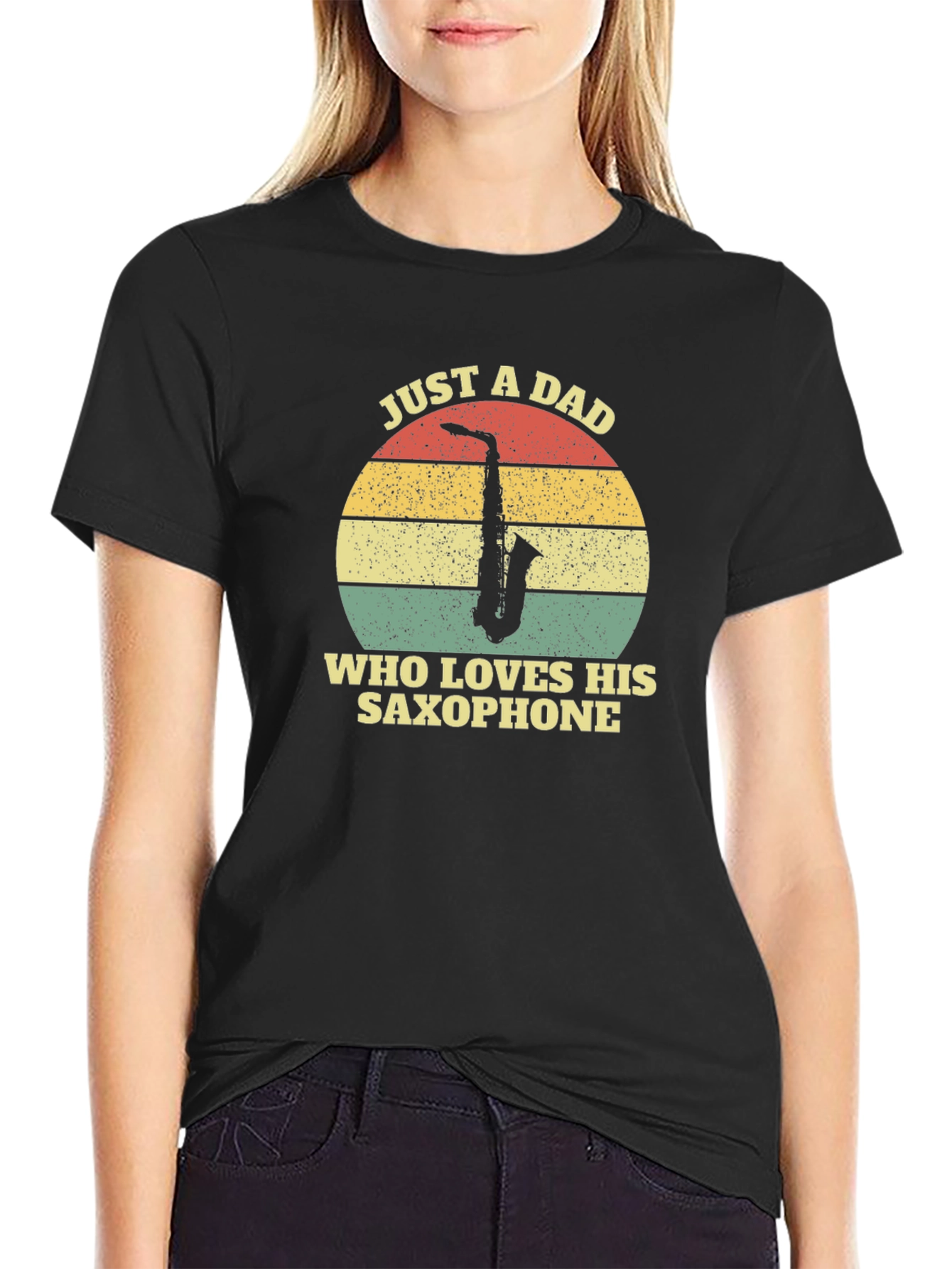 Black Just a Dad Who Loves His Saxophone - Men's Black T-Shirt view 2