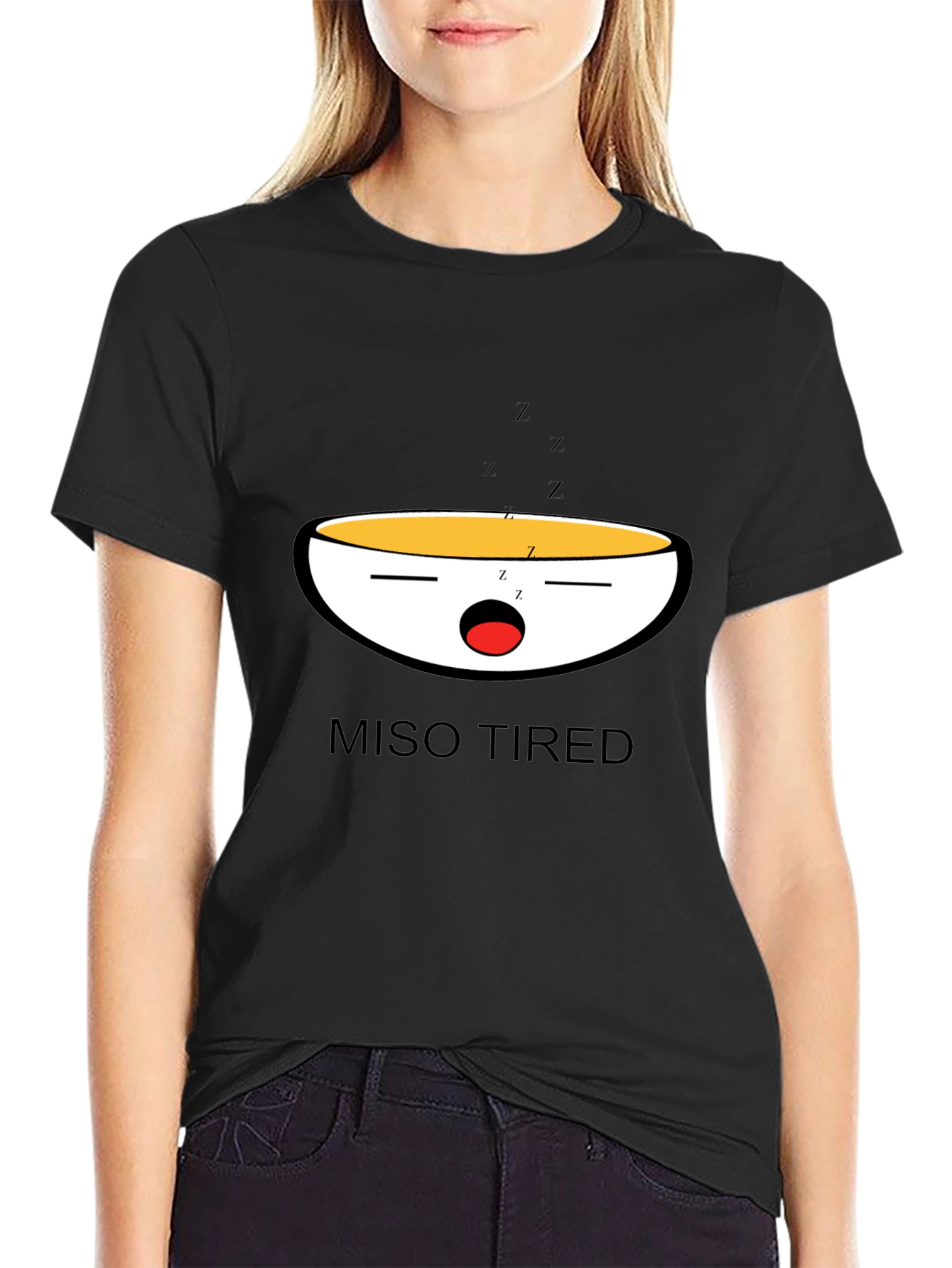 Black Miso Tired Funny Graphic T-Shirt view 2