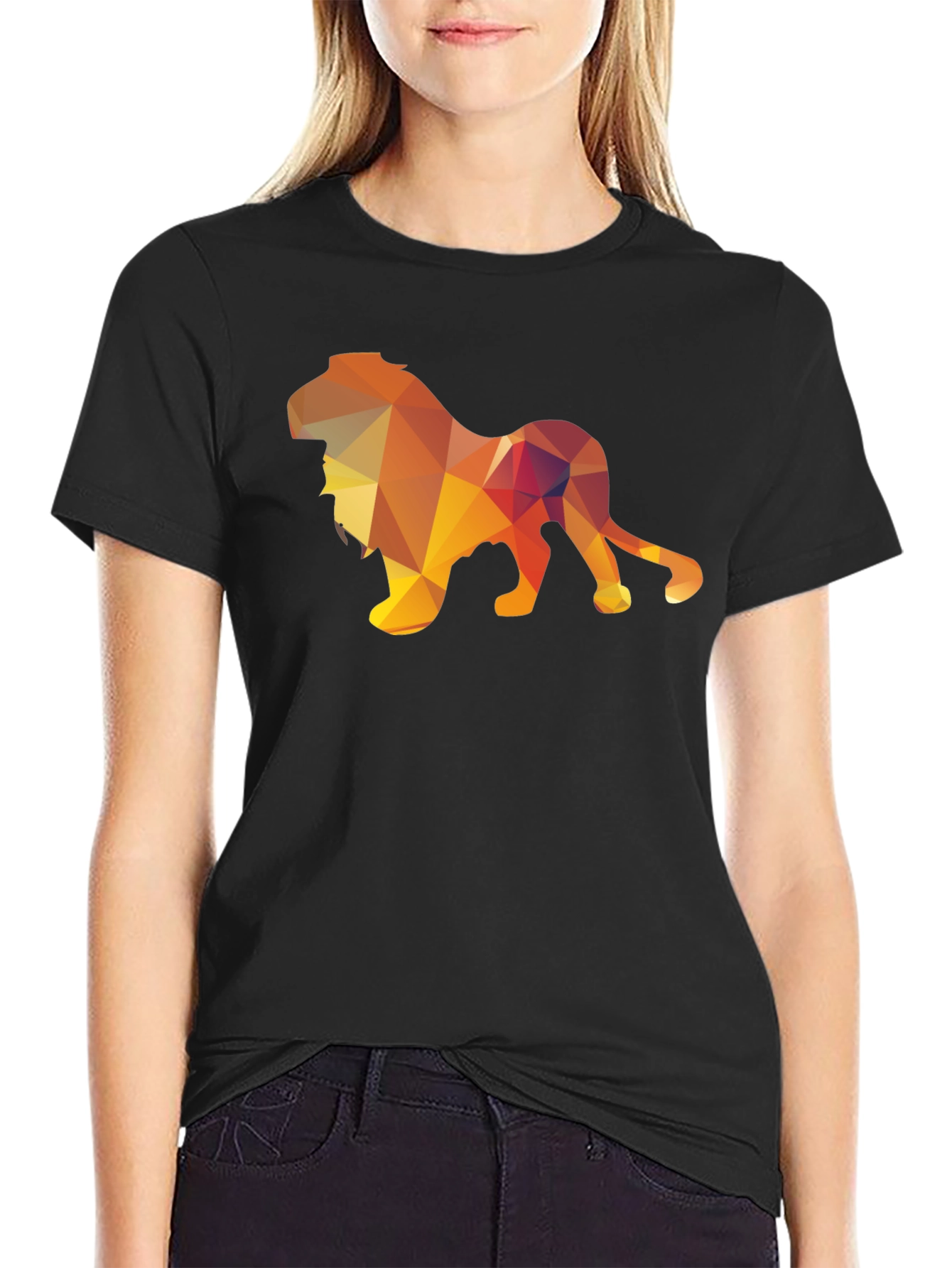 Black Geometric Lion Graphic Tee - Stylish Men's Black T-Shirt view 2