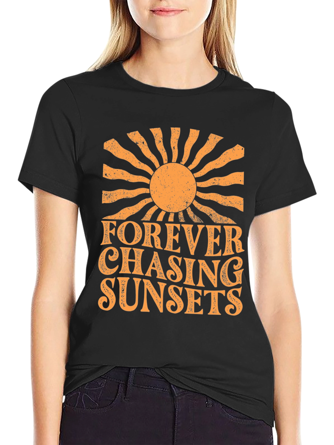 Black Forever Chasing Sunsets Graphic Tee view 2