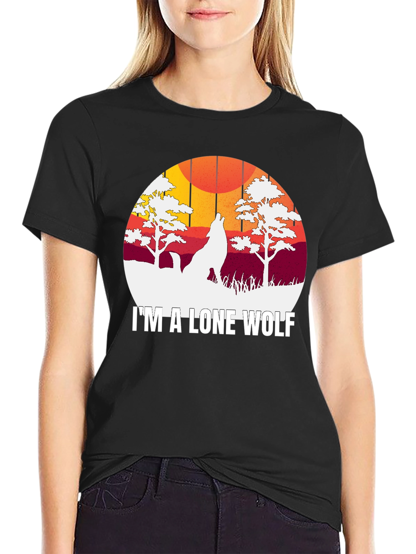 Black Lone Wolf Graphic Tee - Men's Black T-Shirt view 2